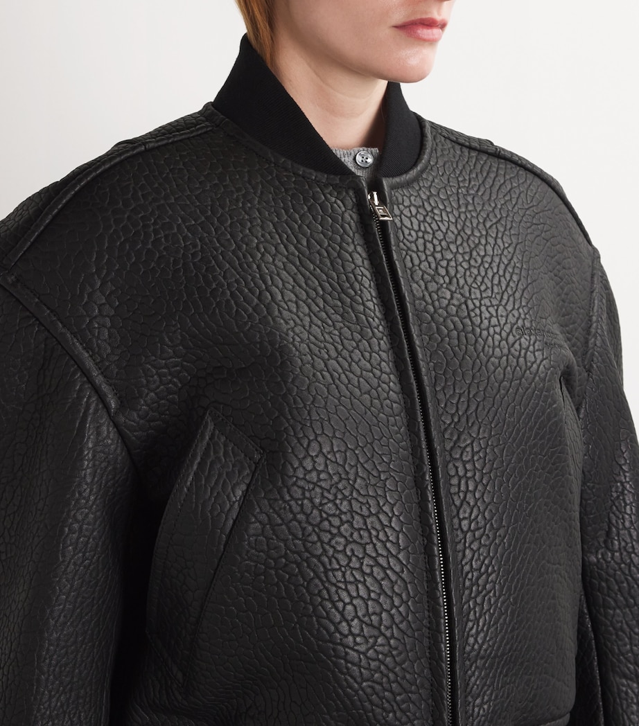 Lambskin Cropped Bomber Jacket 001BLACK Image 6