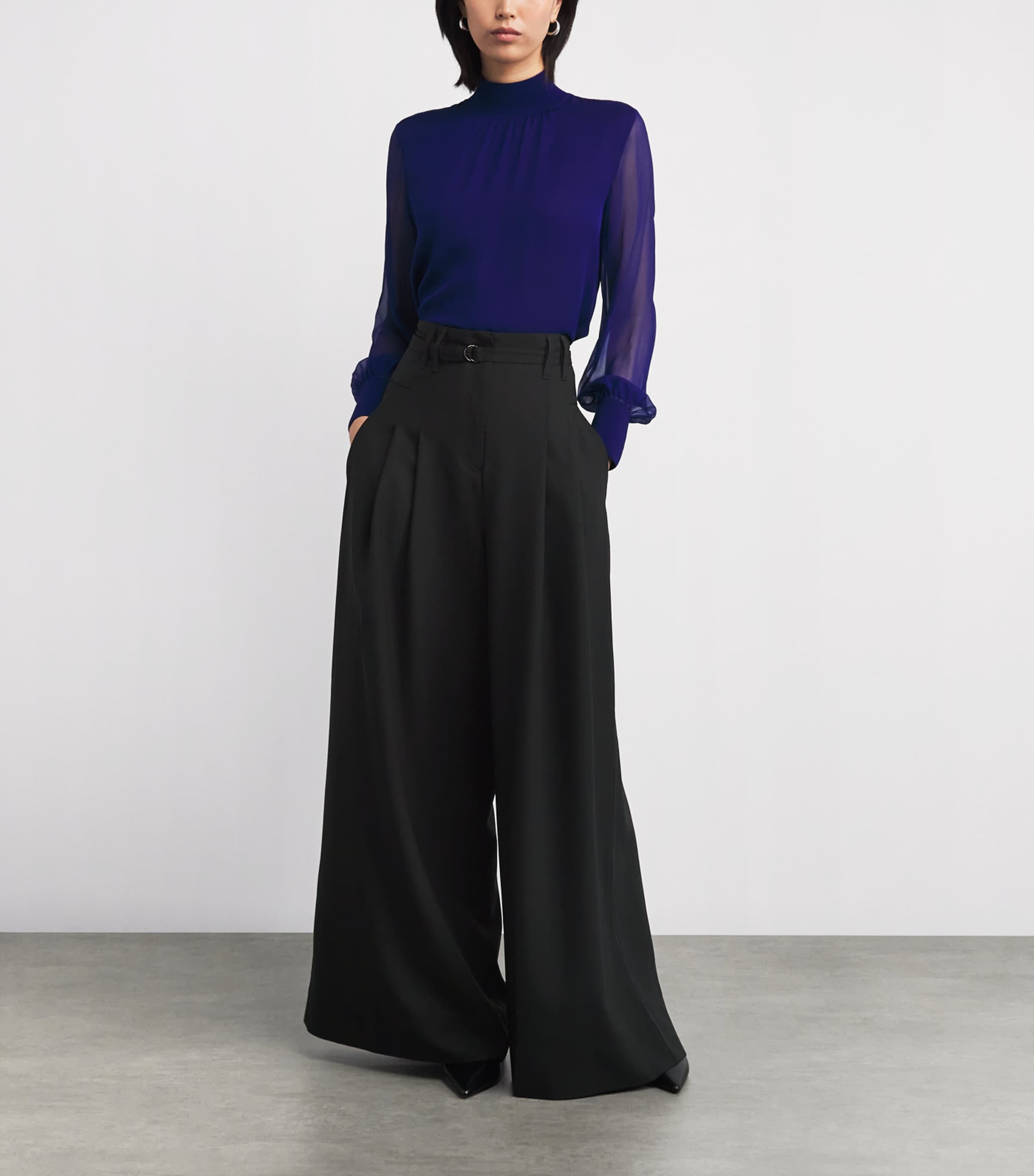 Pleated Wide-Leg Trousers BLACK Image 2