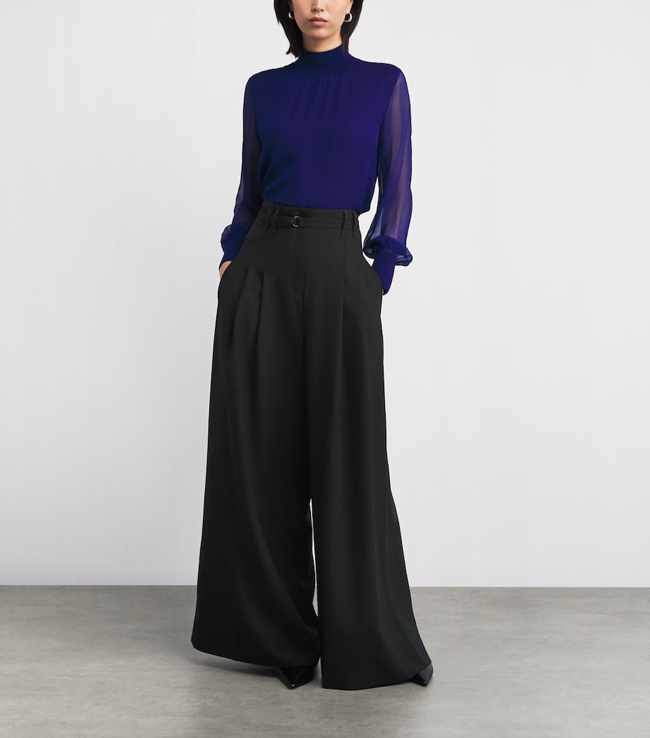 Pleated Wide-Leg Trousers BLACK Image 2