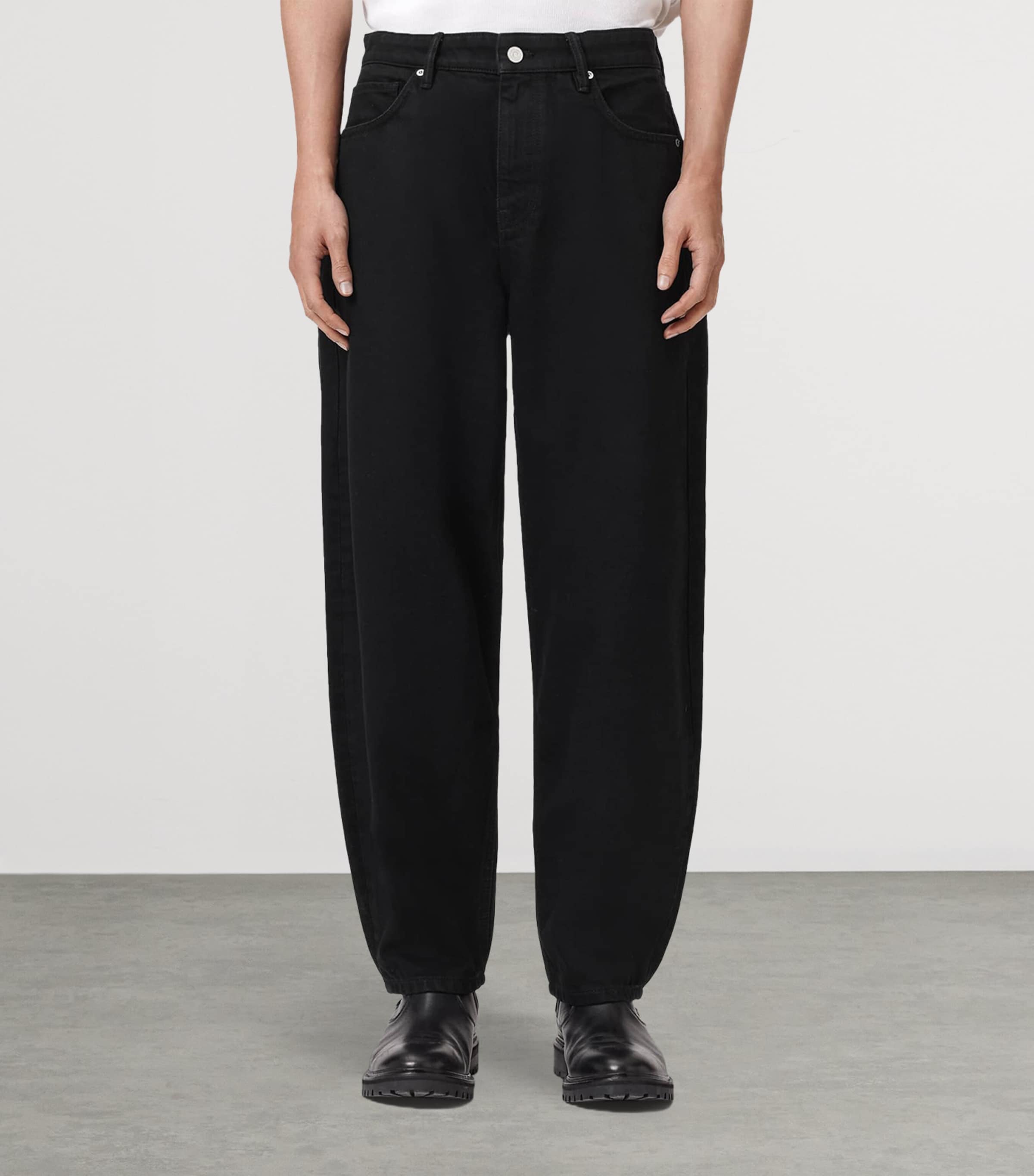 AllSaints Mens Curve Barrel-Leg Jeans Washed Black Image 3