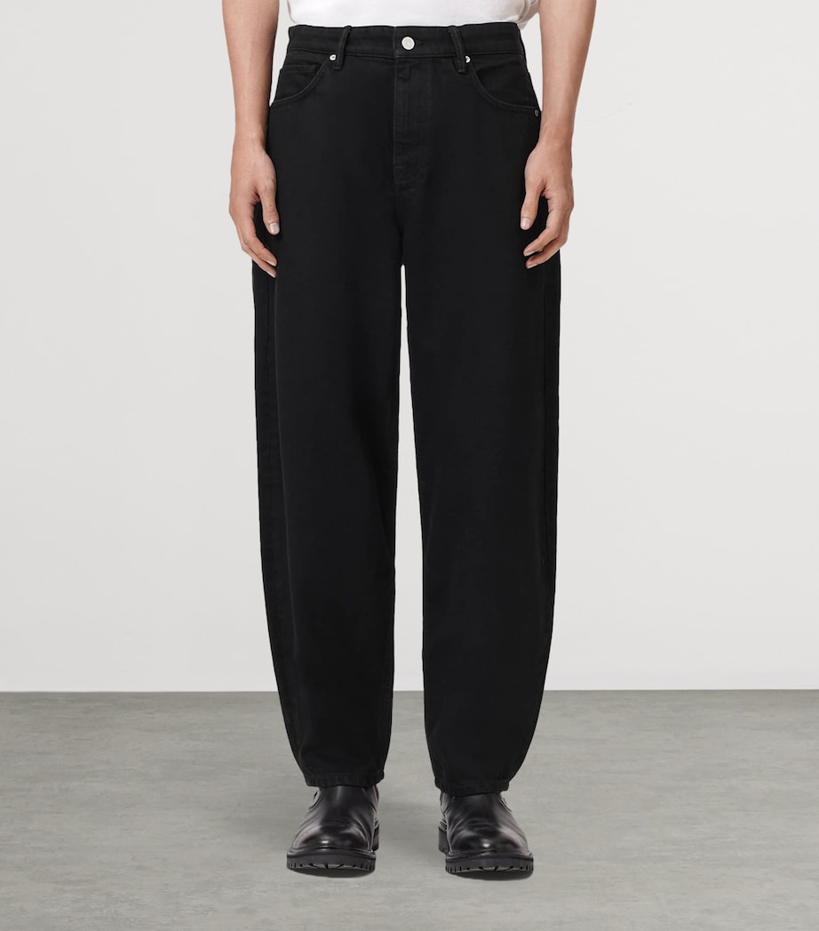 AllSaints Mens Curve Barrel-Leg Jeans Washed Black Image 3
