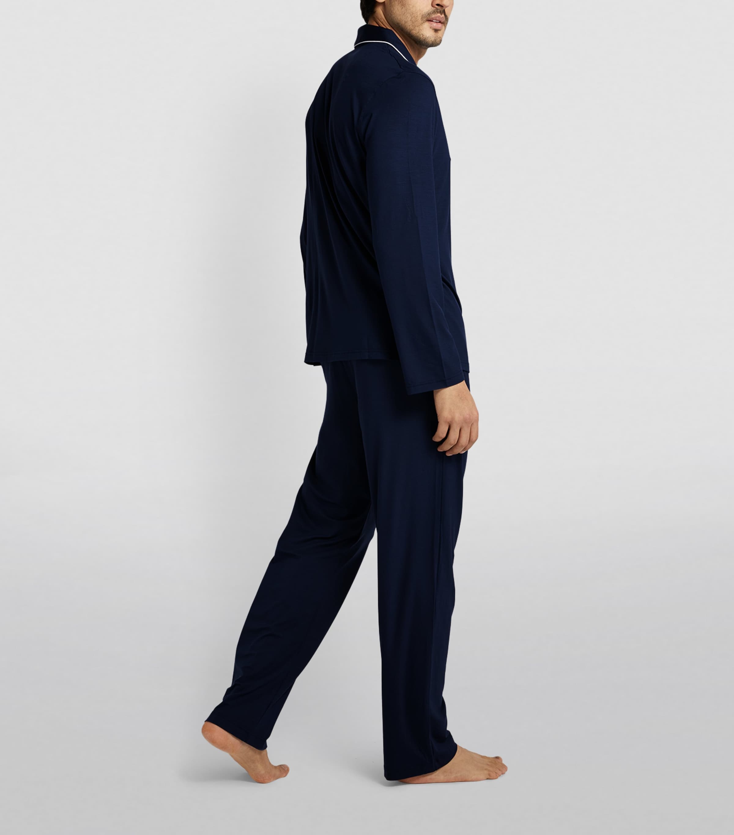 Derek Rose Mens Modal-Blend Basel Pyjama Set Navy Image 2