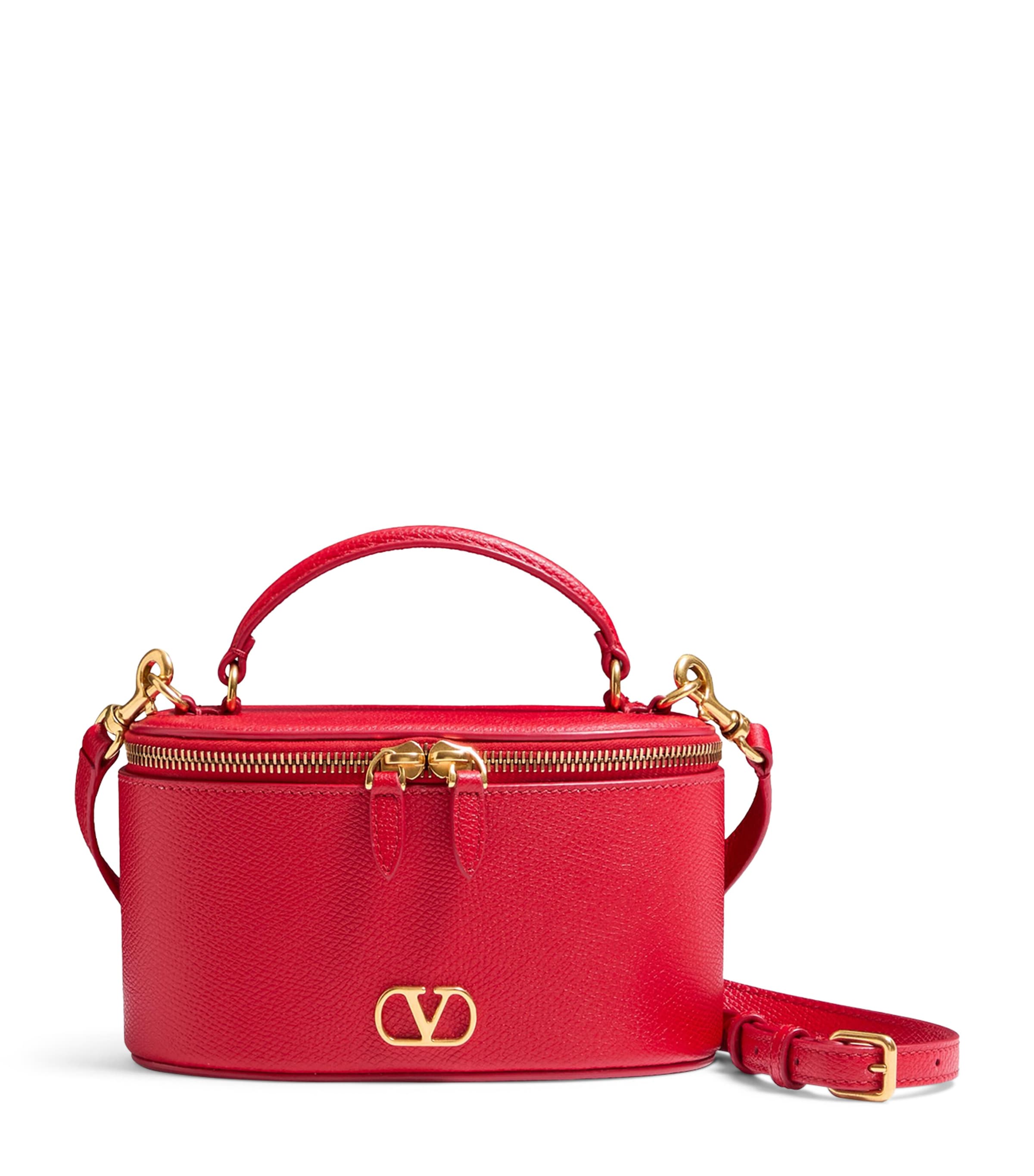 Valentino Mini Leather Vanity Case Top-handle Bag In Red