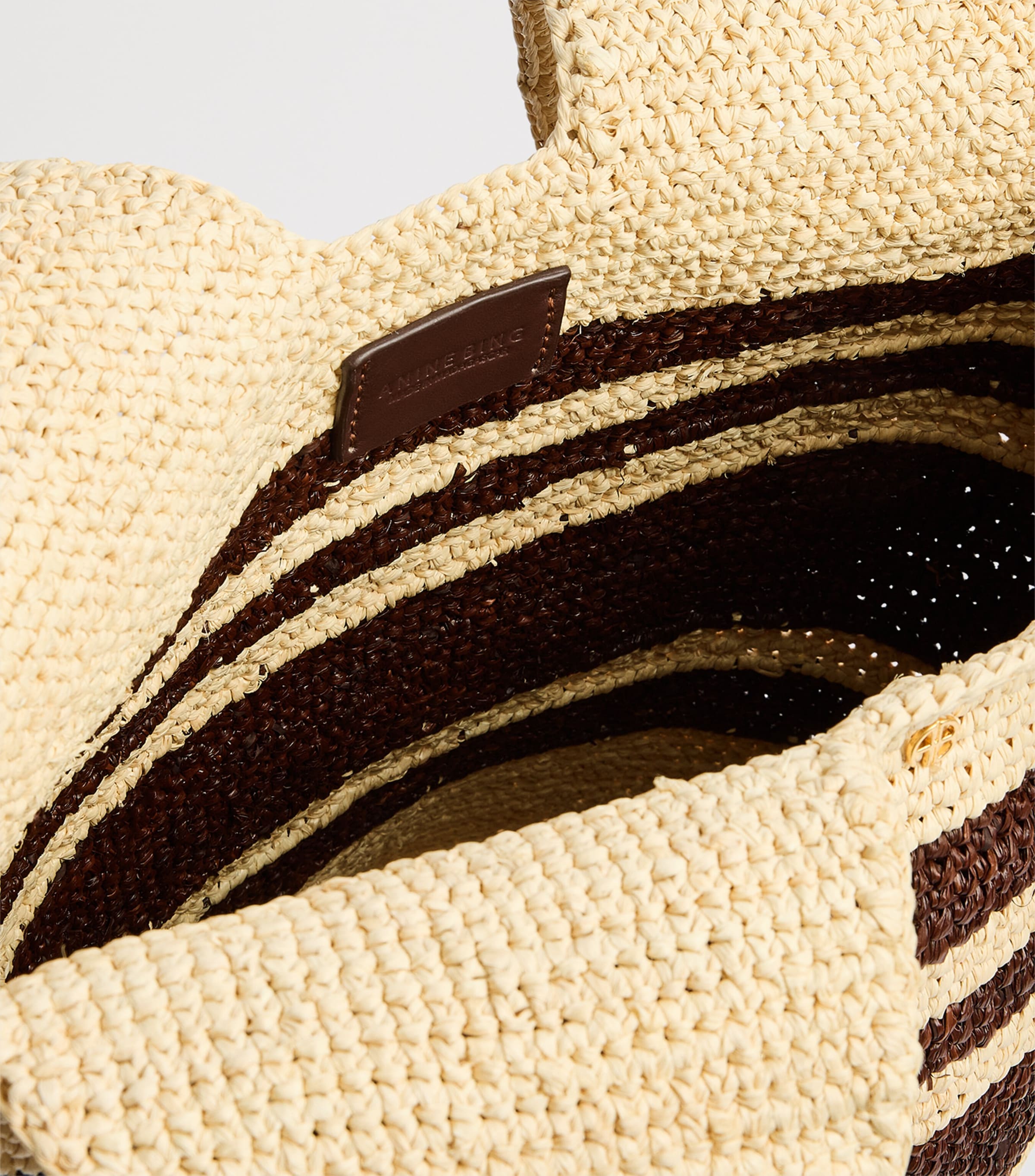 ANINE BING Raffia Stripe Leah Tote Bag Beige Image 5
