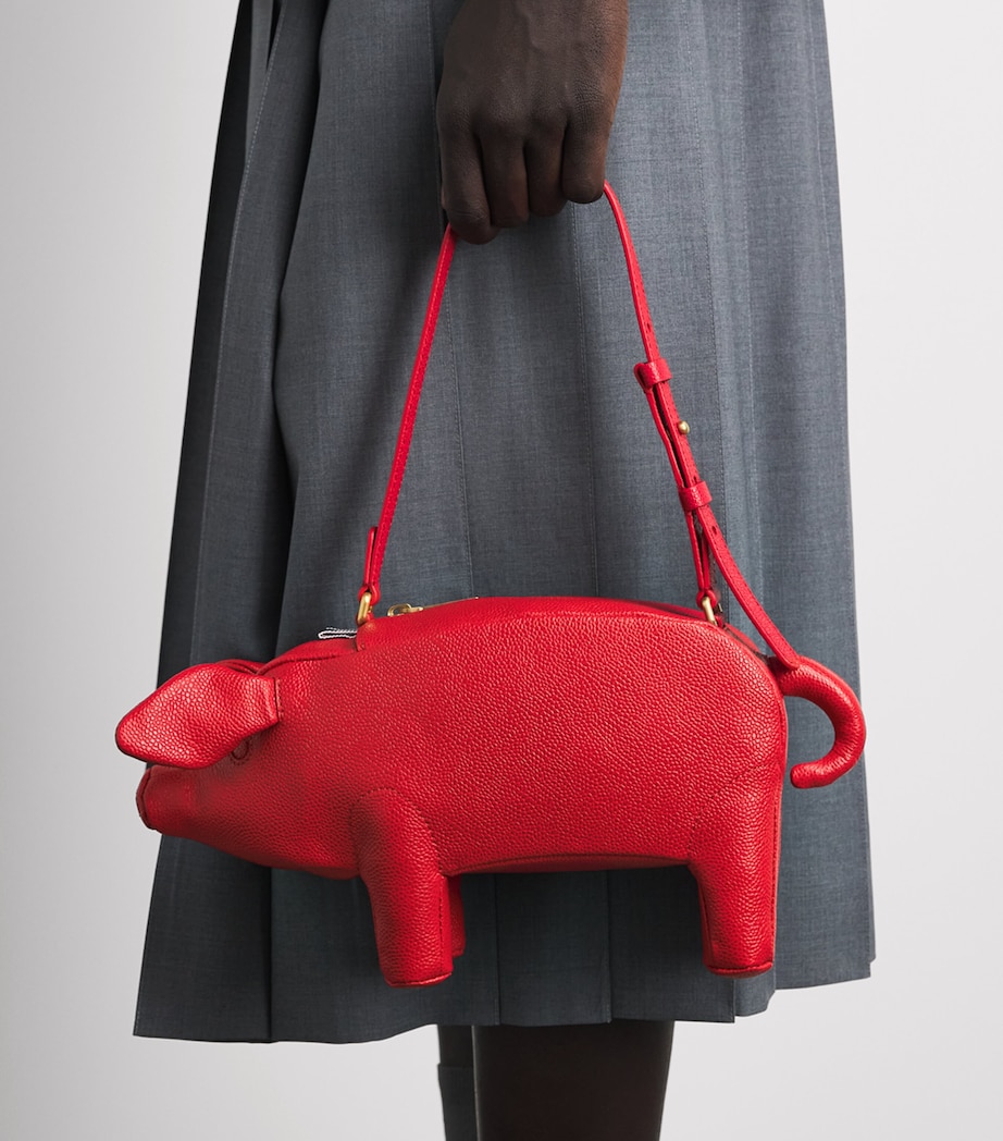 Thom Browne Leather Baby Pig Top-Handle Bag Red Image 5