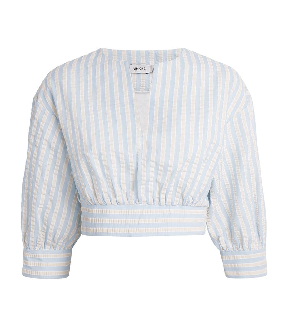 Cotton-Blend Stripe Noralie Crop Top HYDRANGEA BLUE STP Image 1