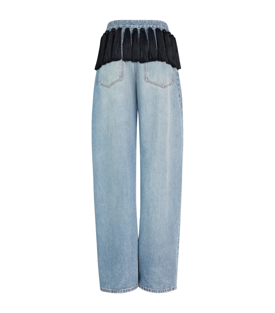Alaïa Womens Tassel-Trim Straight Jeans Faded Blue Image 4