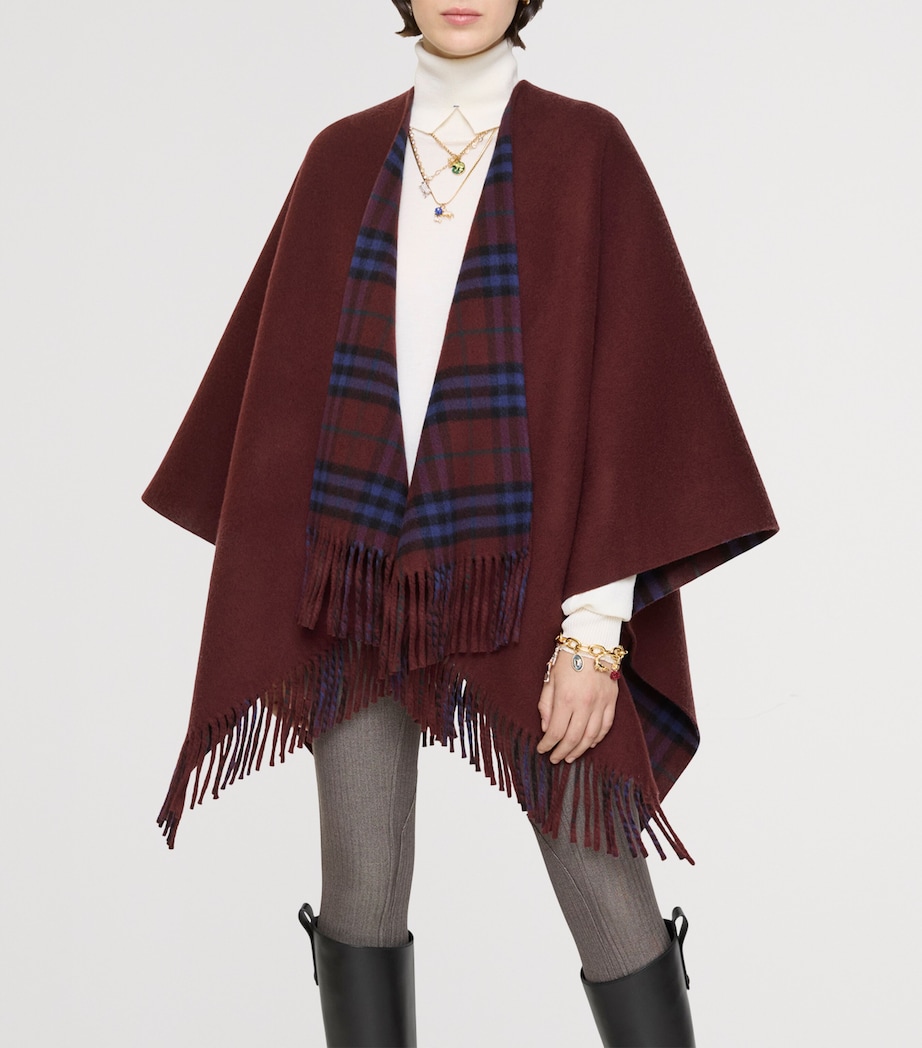 Wool Reversible Check Cape SASH RED Image 2