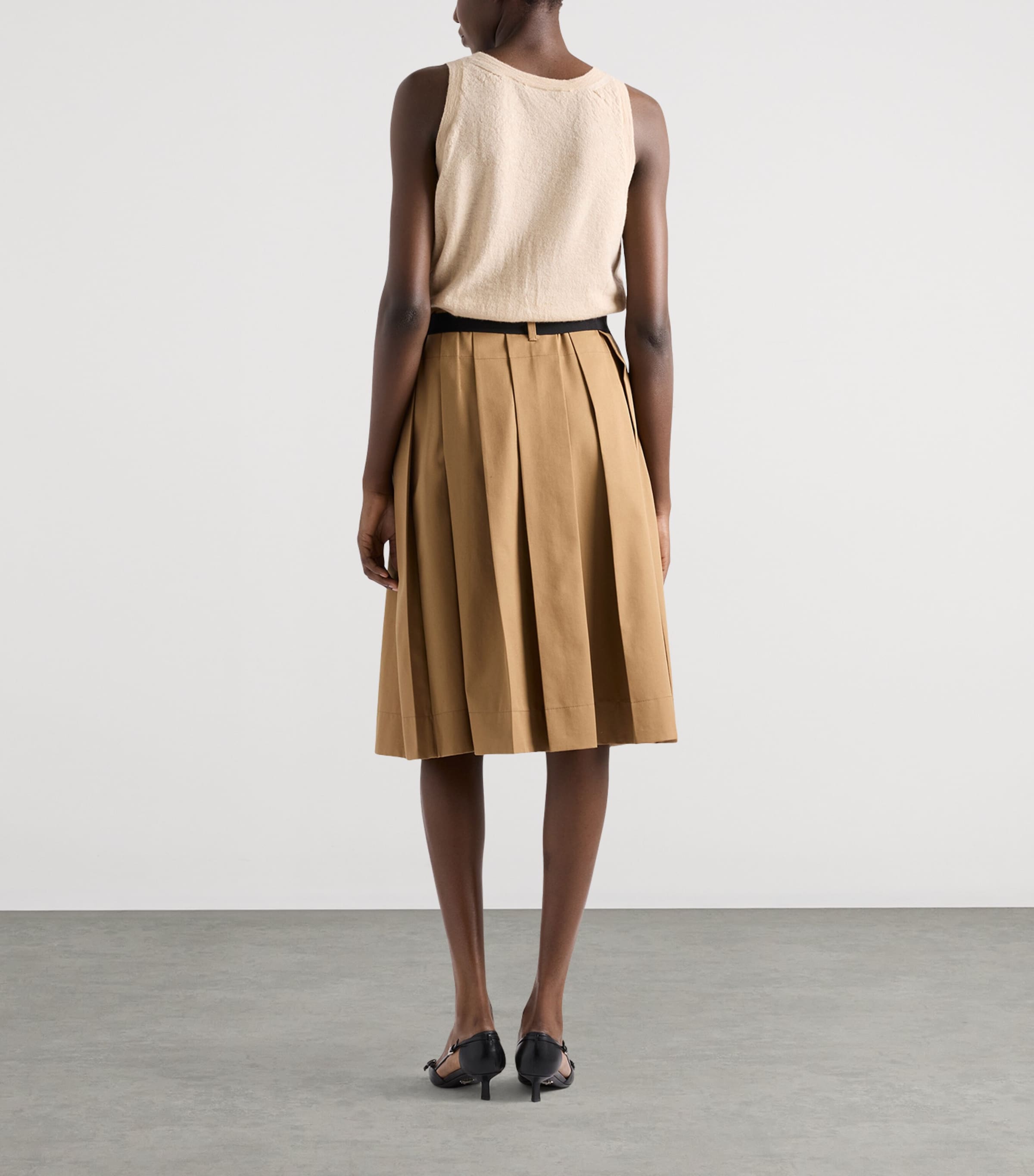 Prada Womens Gabardine Pleated Skirt Brown Image 5