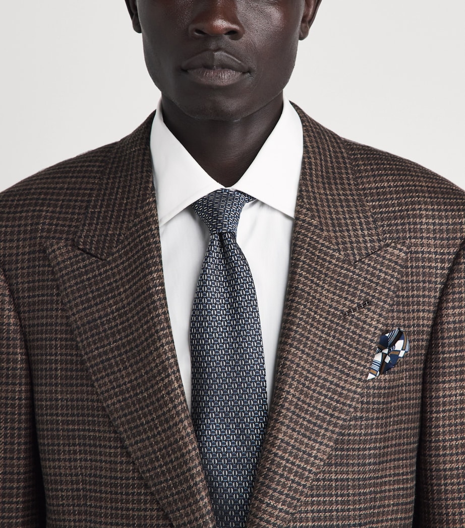 Eton Silk Geometric Pocket Square Navy Blue Image 2
