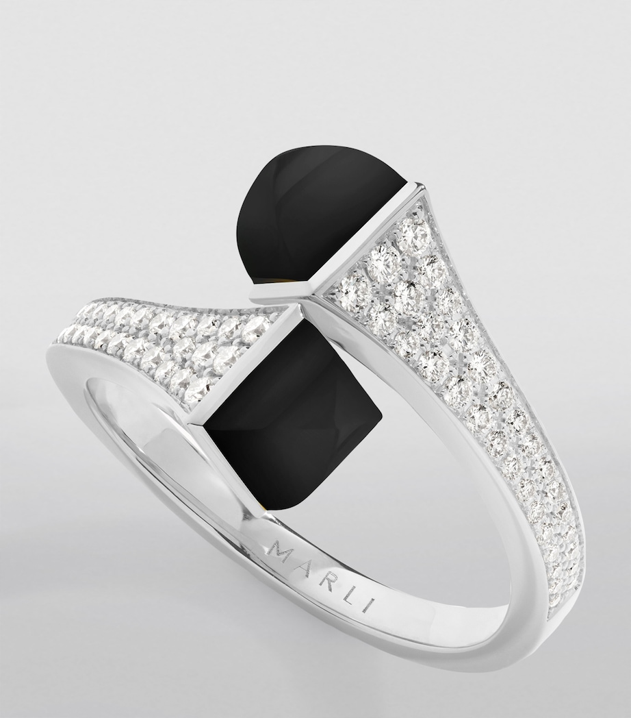 Midi White Gold, Diamond and Black Onyx Cleo Ring WHITE GOLD Image 2