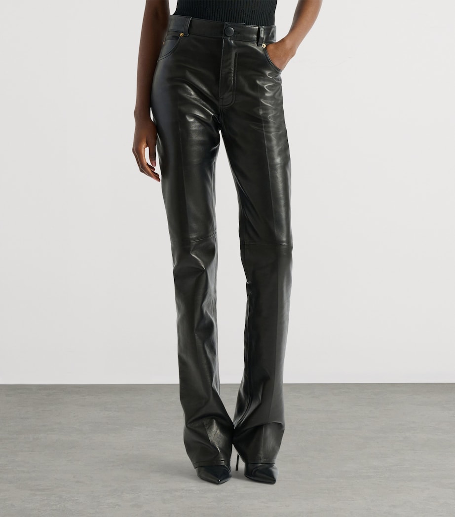 Balmain Womens Leather Slim Trousers Noir Image 3