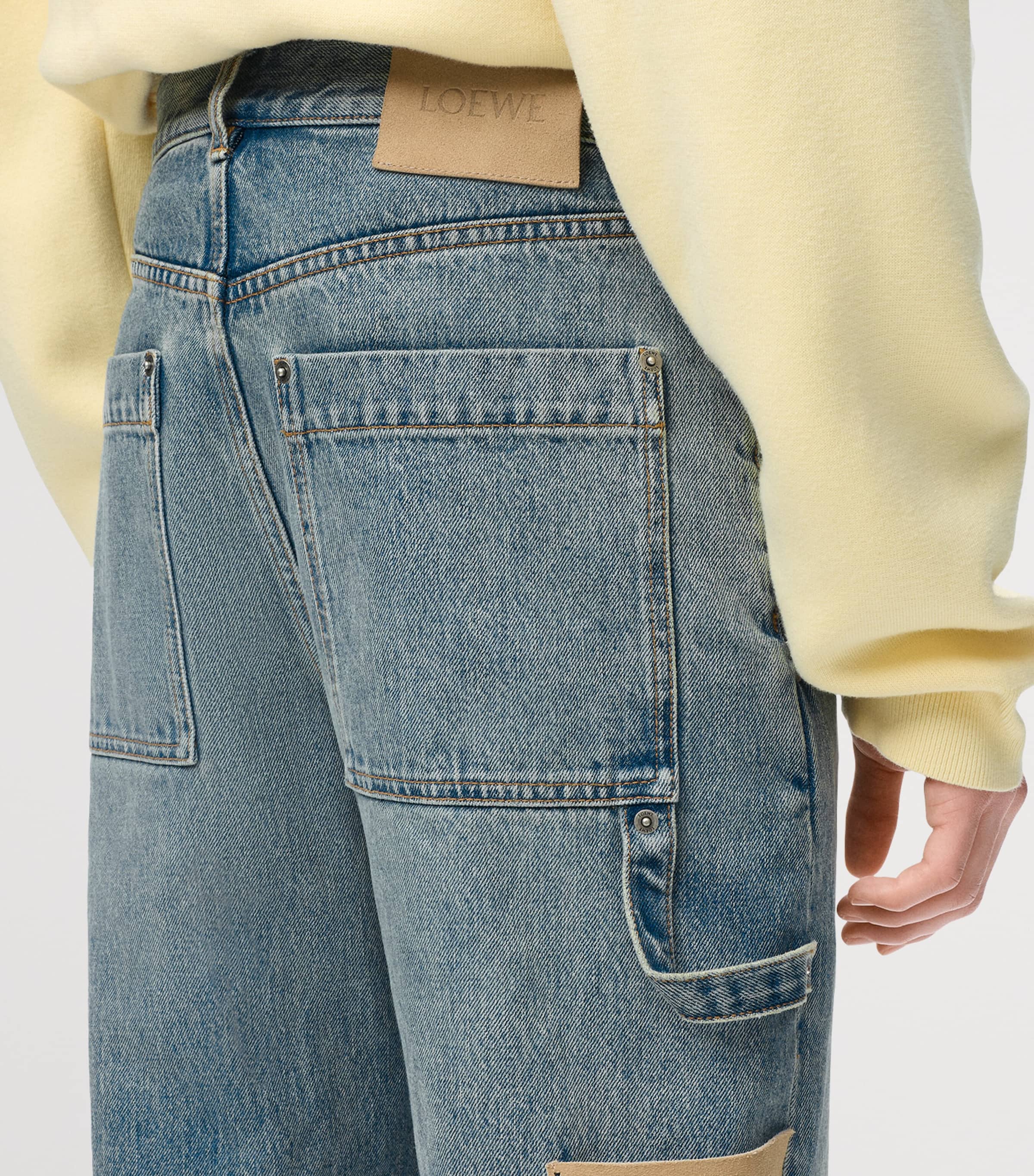 LOEWE Mens Suede-Trim Straight Jeans Washed Denim Image 5