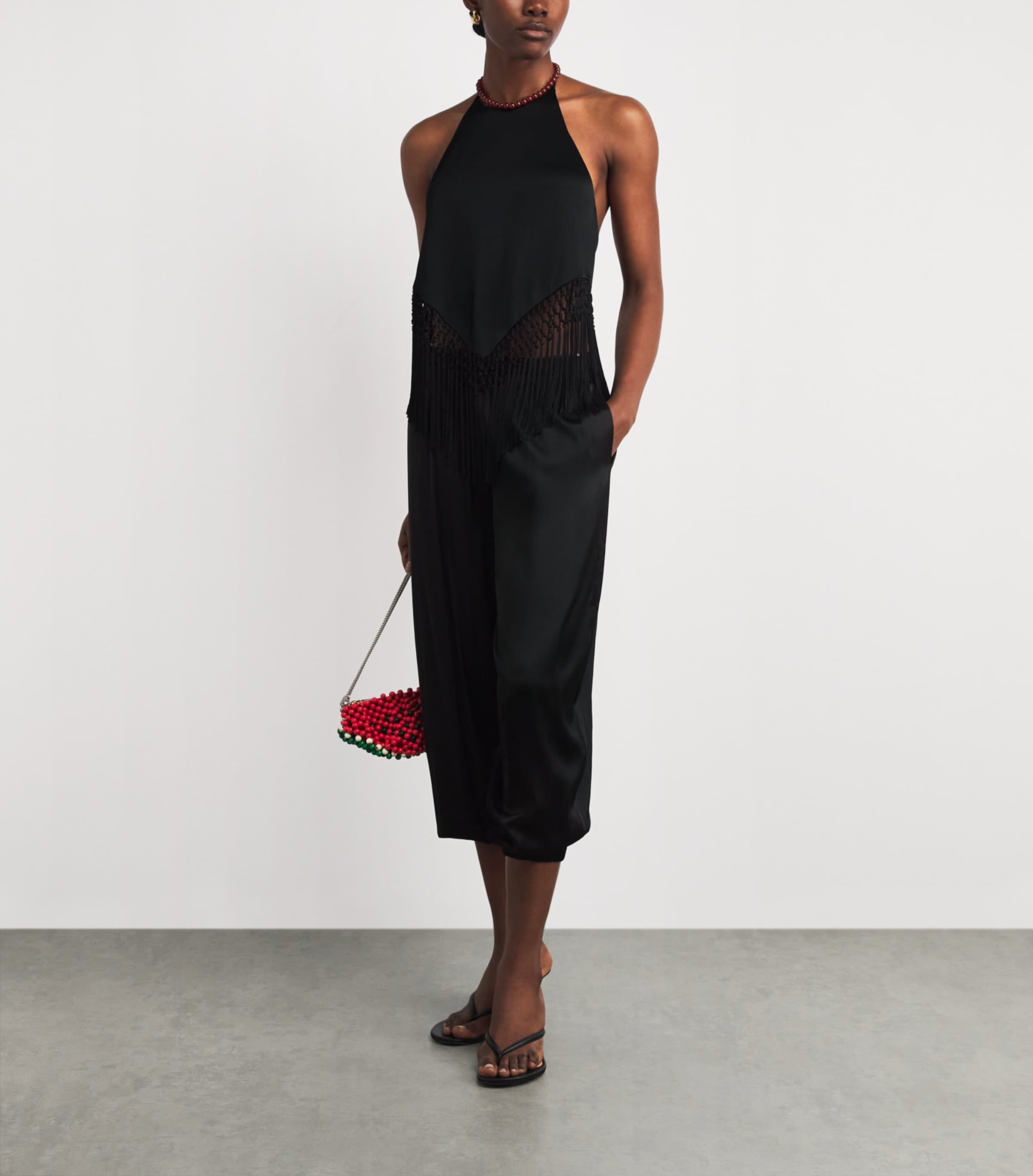Alice Auaa ベルベッド バーガンディ クロップドタンクトップ Alice+Olivia Black Handkerchief Greta Top | Harrods KW