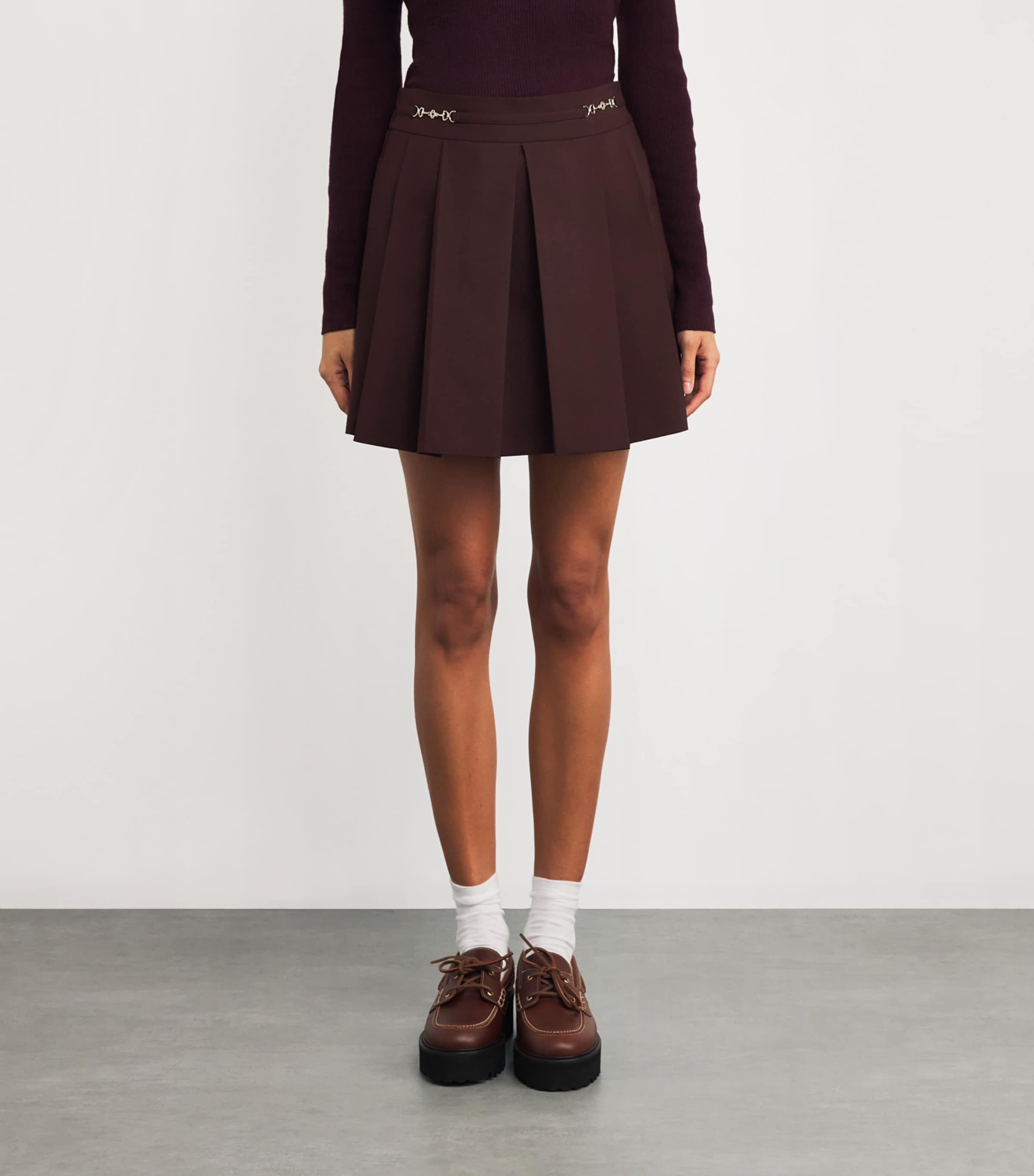 Wool-Blend Pleated Mini Skirt BURGUNDY Image 3