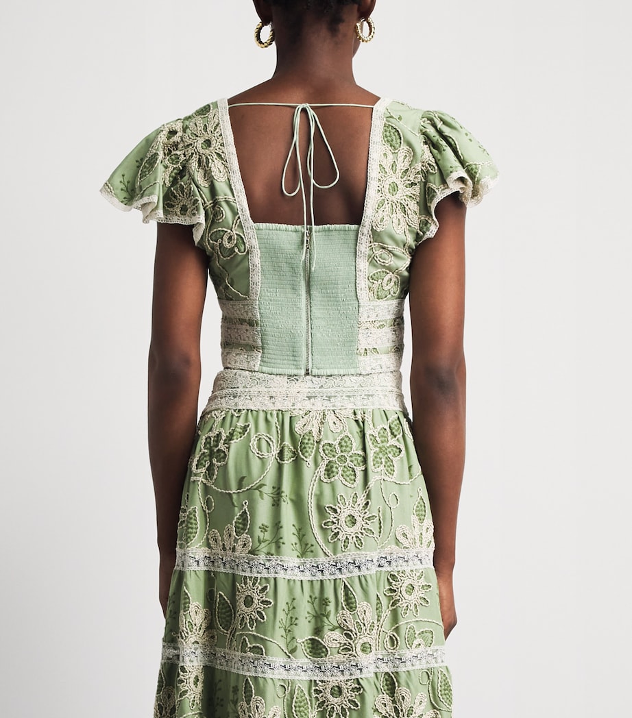 Alice+Olivia Womens Embroidered Keeley Blouse Green Lily/oatmeal Image 5