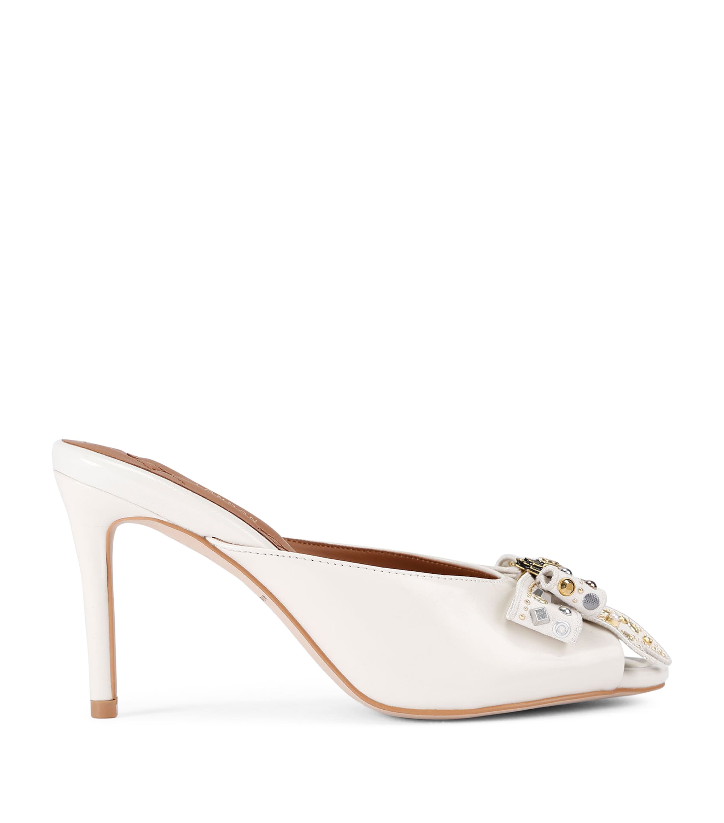 Kurt Geiger Leather Belgravia Stud Bow Heeled Mule In White