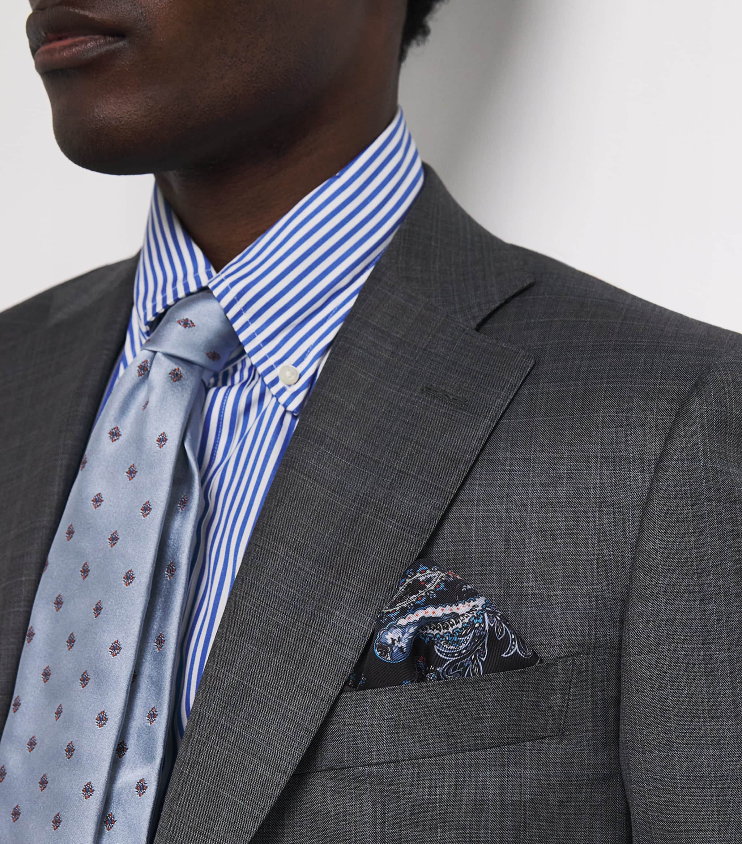 Silk Paisley Print Pocket Square NAVY Image 3