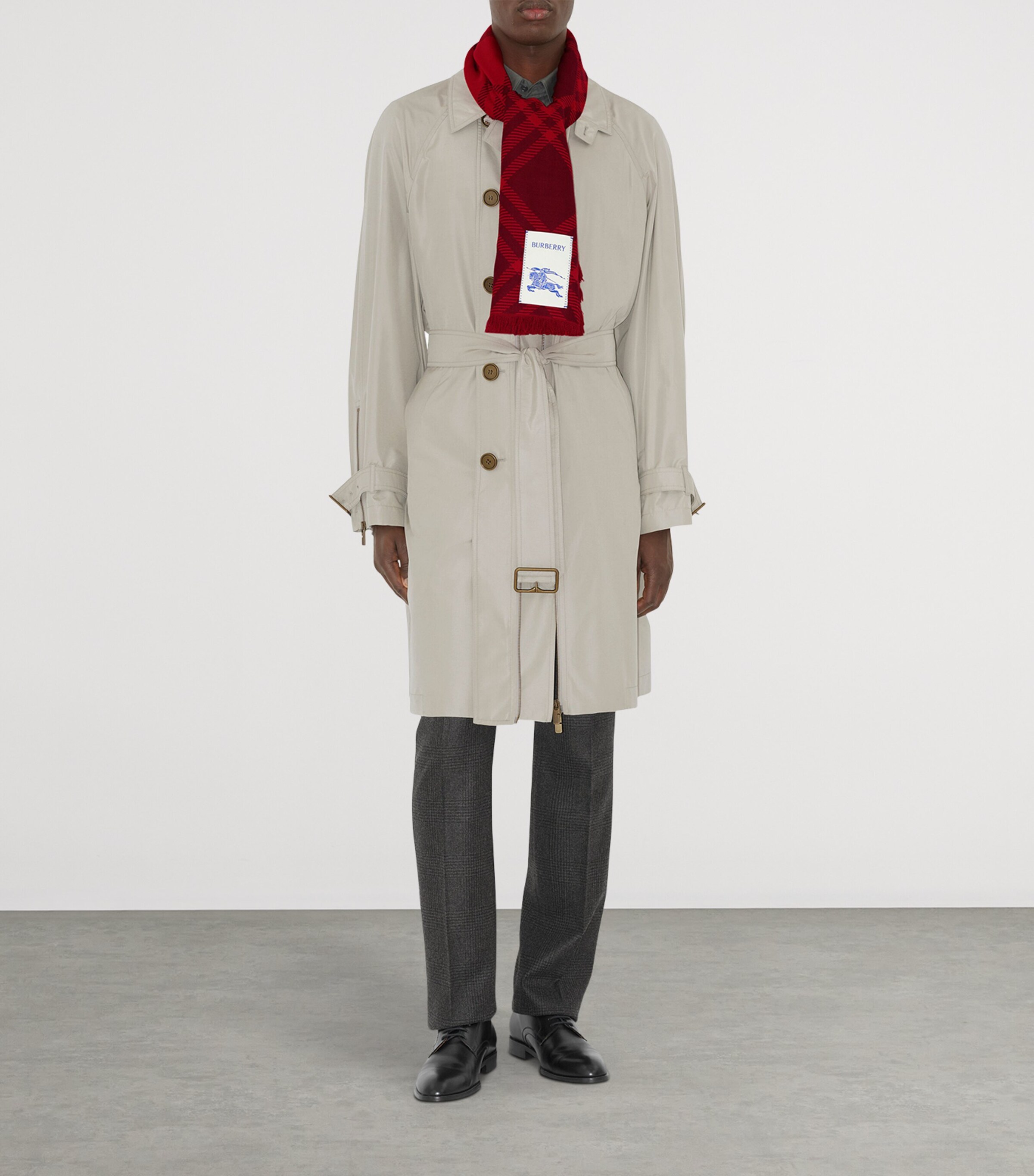 Wool-Silk Wide Check Scarf OXBLOOD/PILLAR RED Image 4