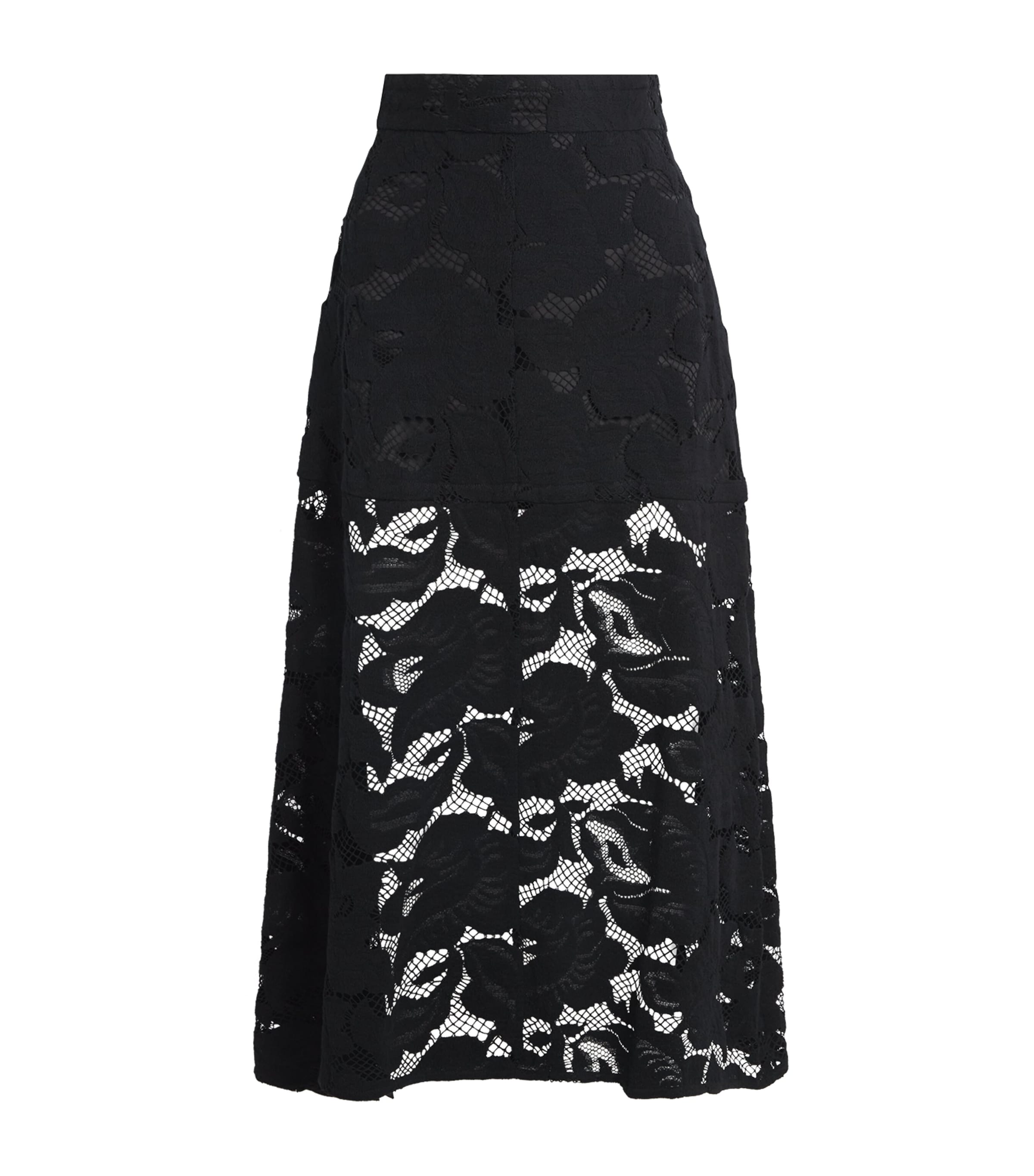 Patou Organic Cotton-blend Lace Midi Skirt In Black