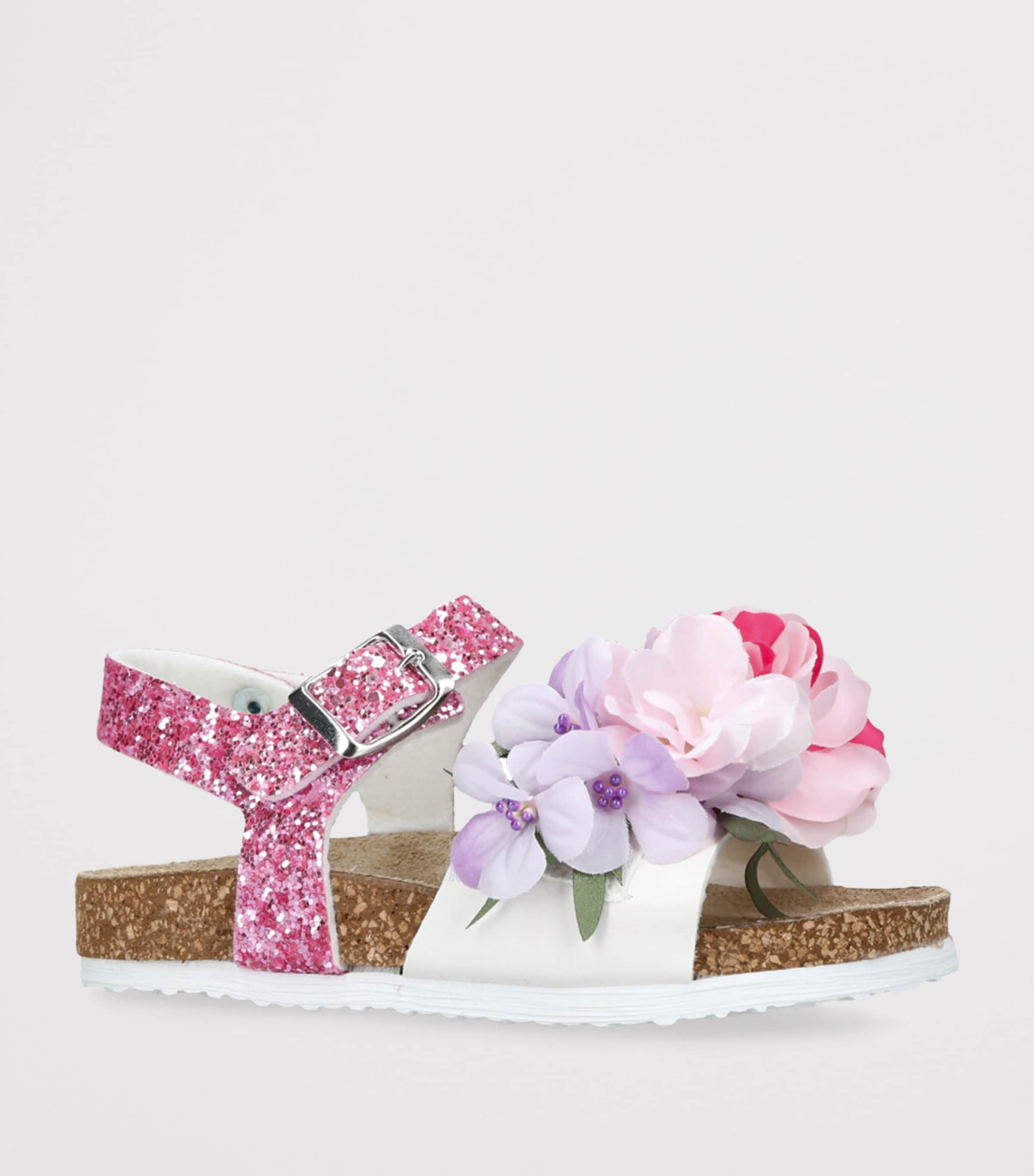 Floral-Appliqué Sandals FUSHIA CMB Image 3