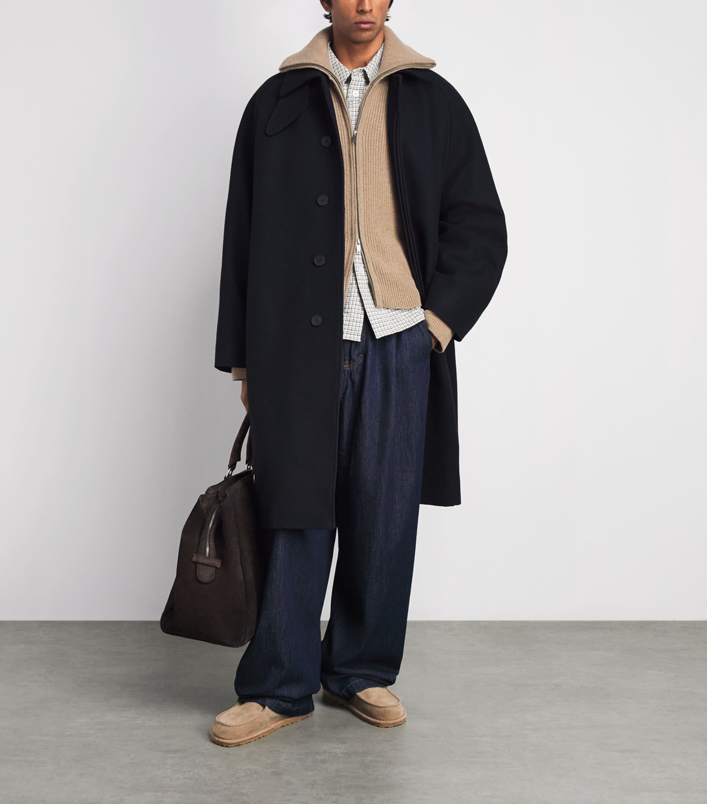 Studio Nicholson Mens Merino Sandos Zip-Up Cardigan Oatmeal Image 2