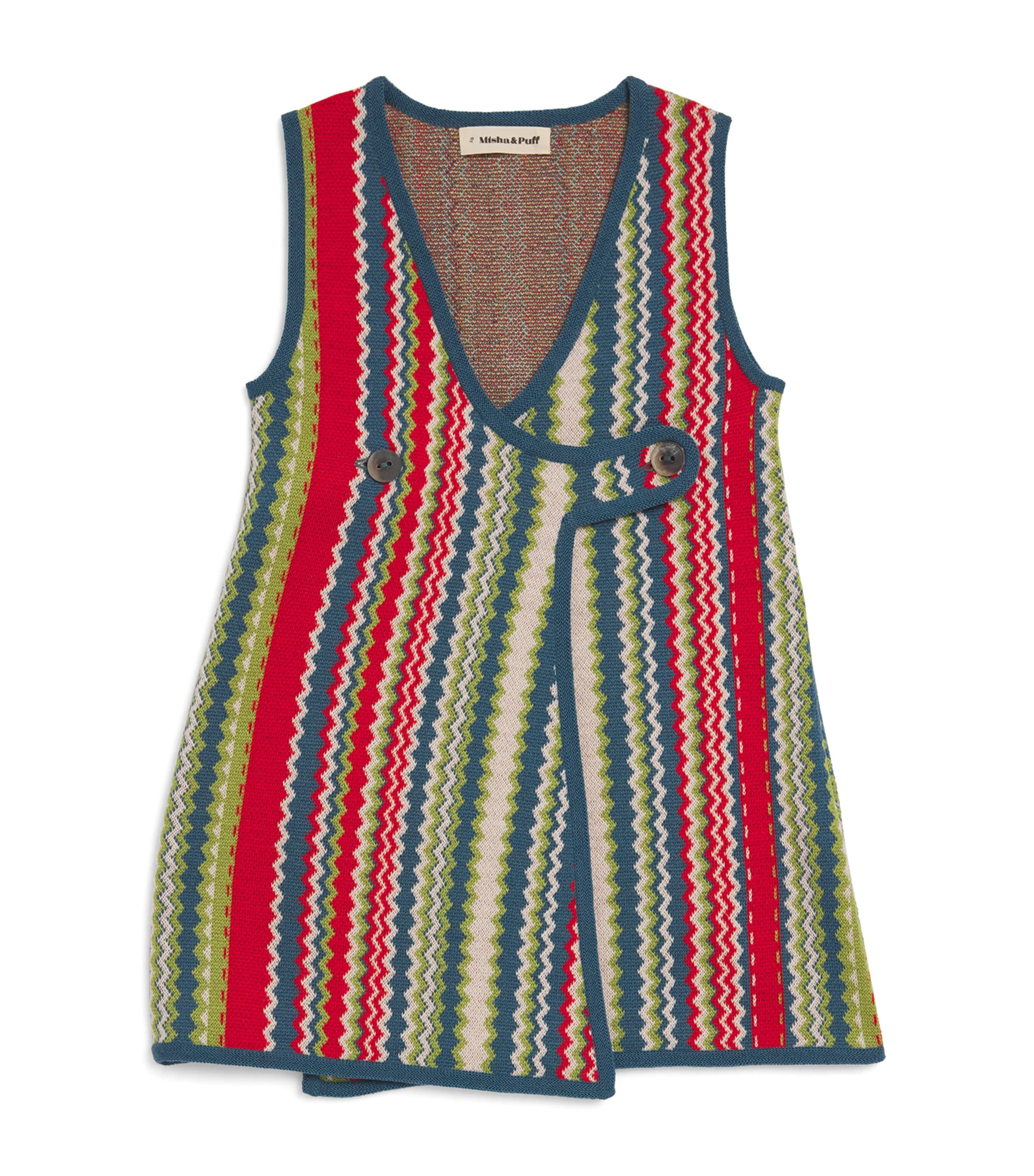 Misha And Puff Kids' Merino Zigzag Bibi Dress In Multi