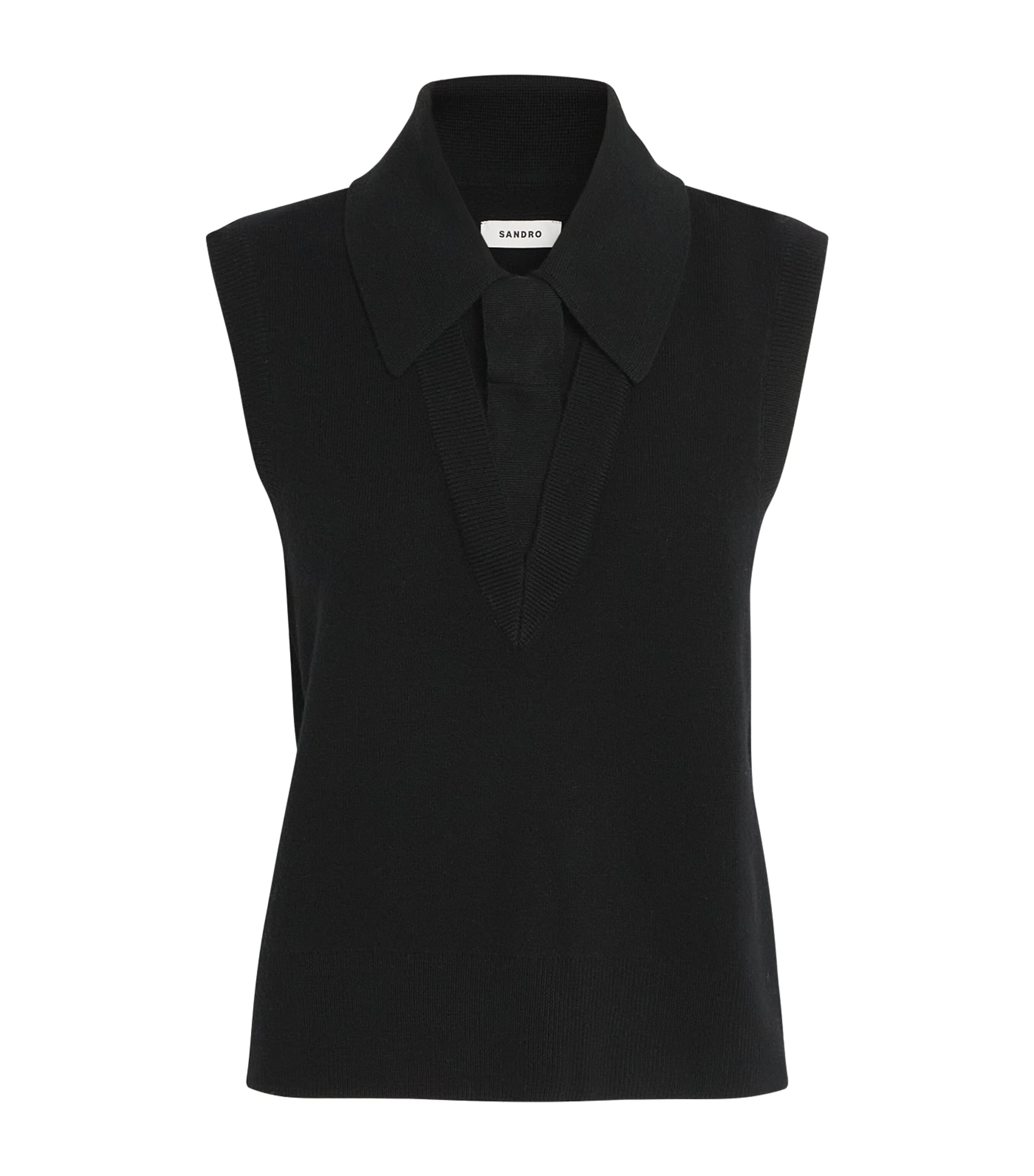 Sandro Wool-blend Tie-neck Sweater In Black