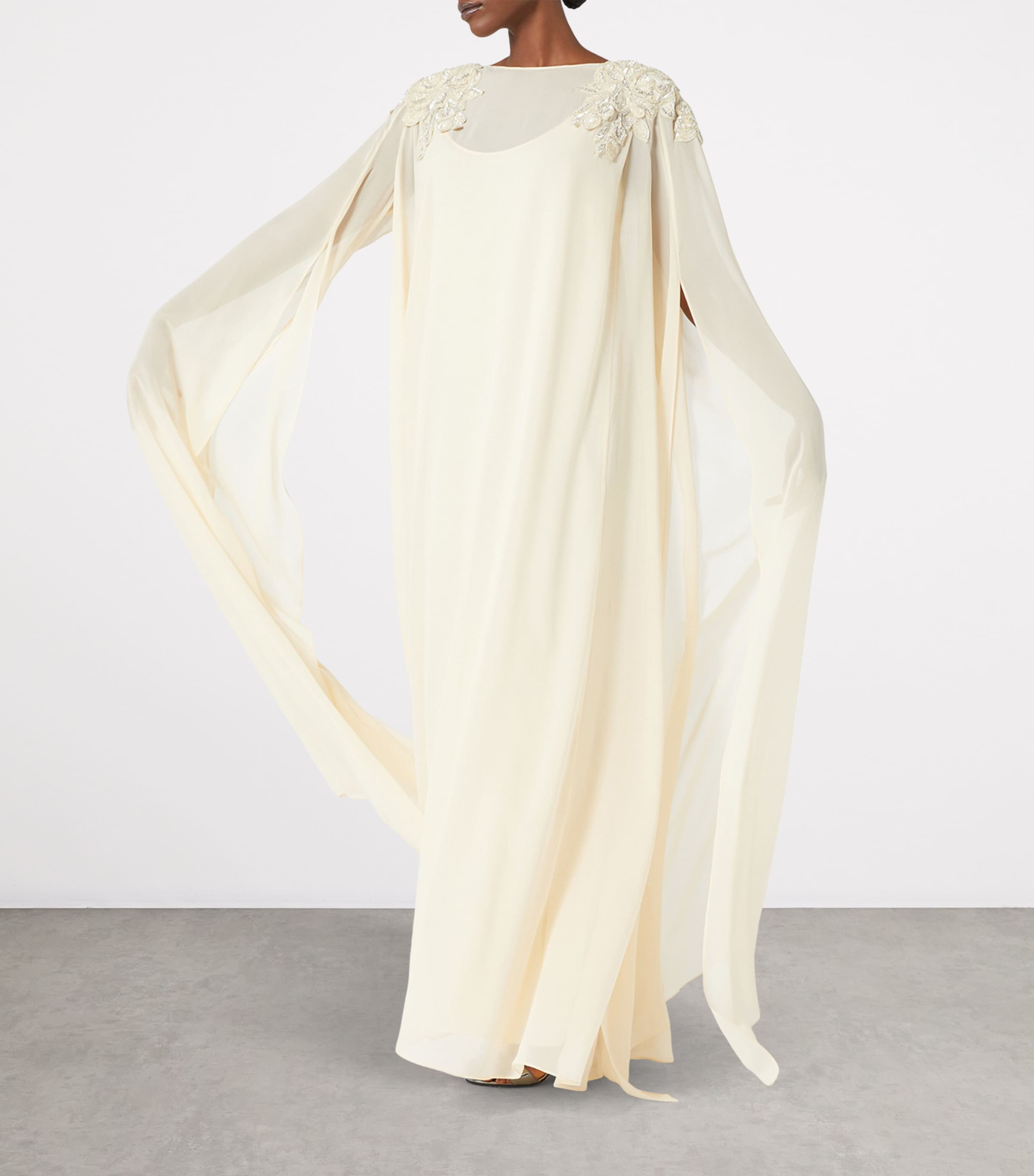 Silk Embroidered Cape Dress IVORY Image 3