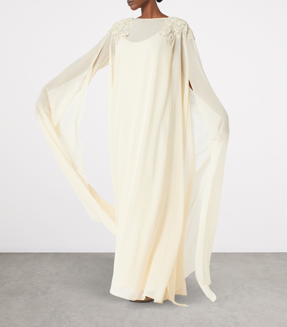 Silk Embroidered Cape Dress IVORY Image 3