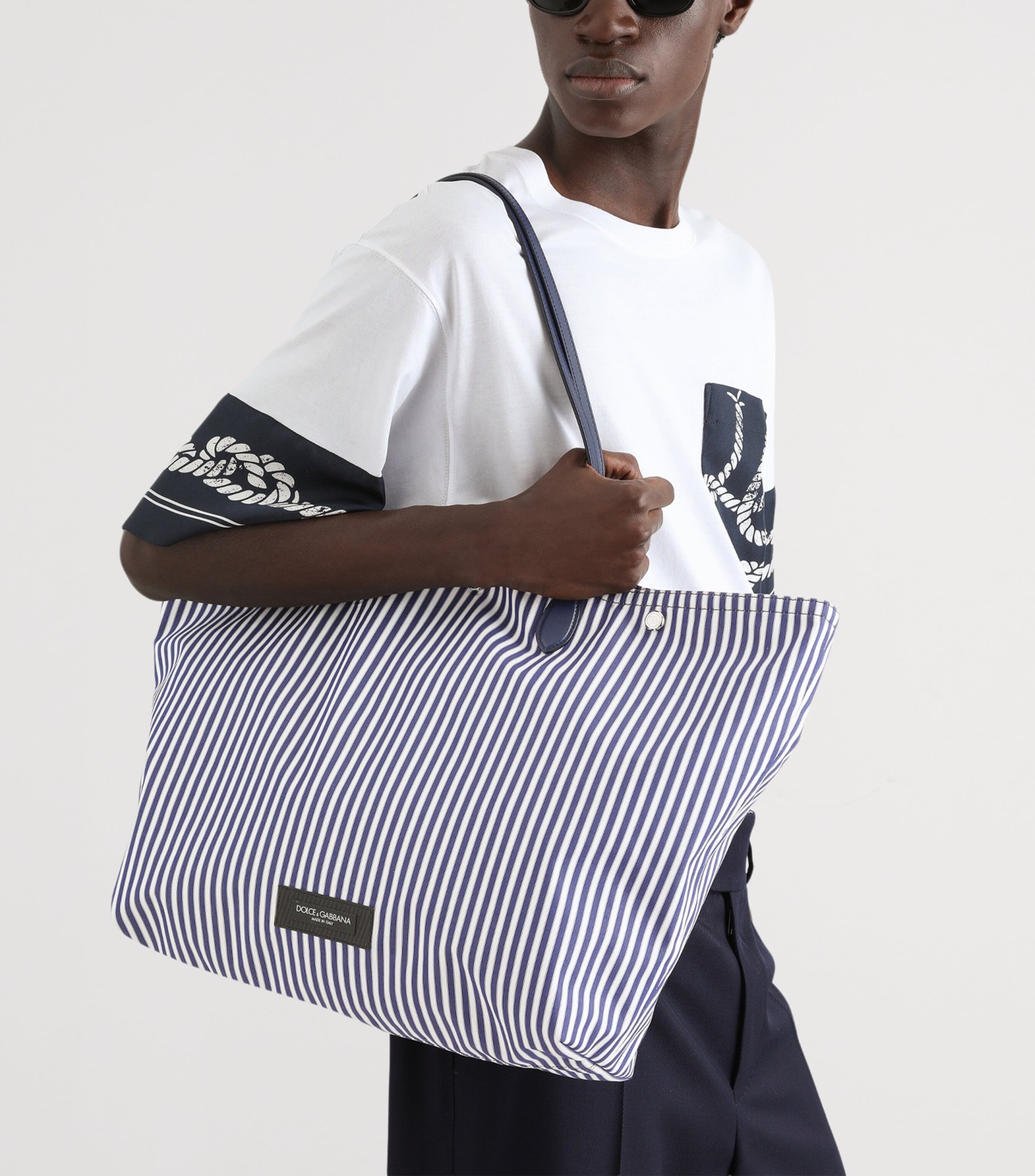 Dolce&Gabbana Stripe Essenza Shopper Bag Blue/white Image 2