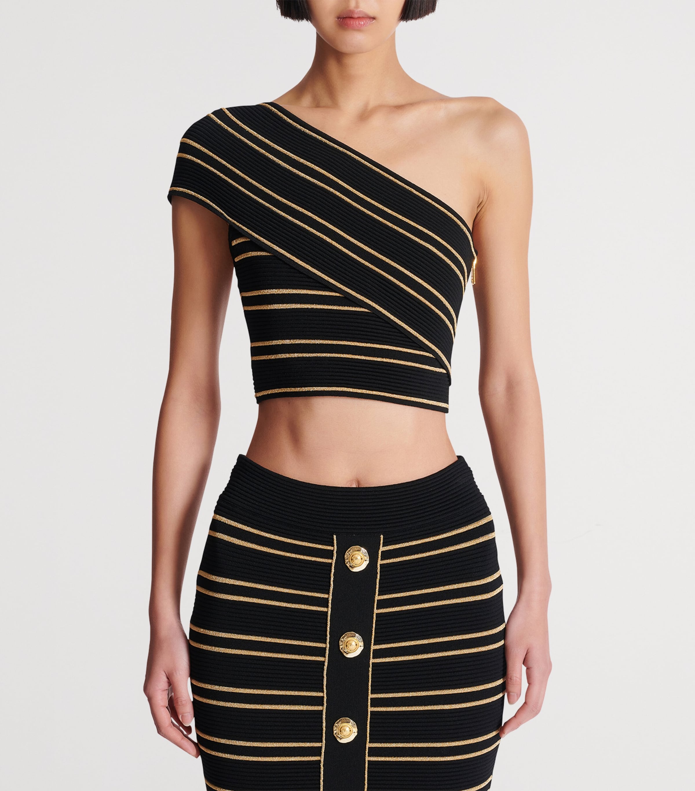 Metallic One-Shoulder Top EAD NOIR/OR Image 2