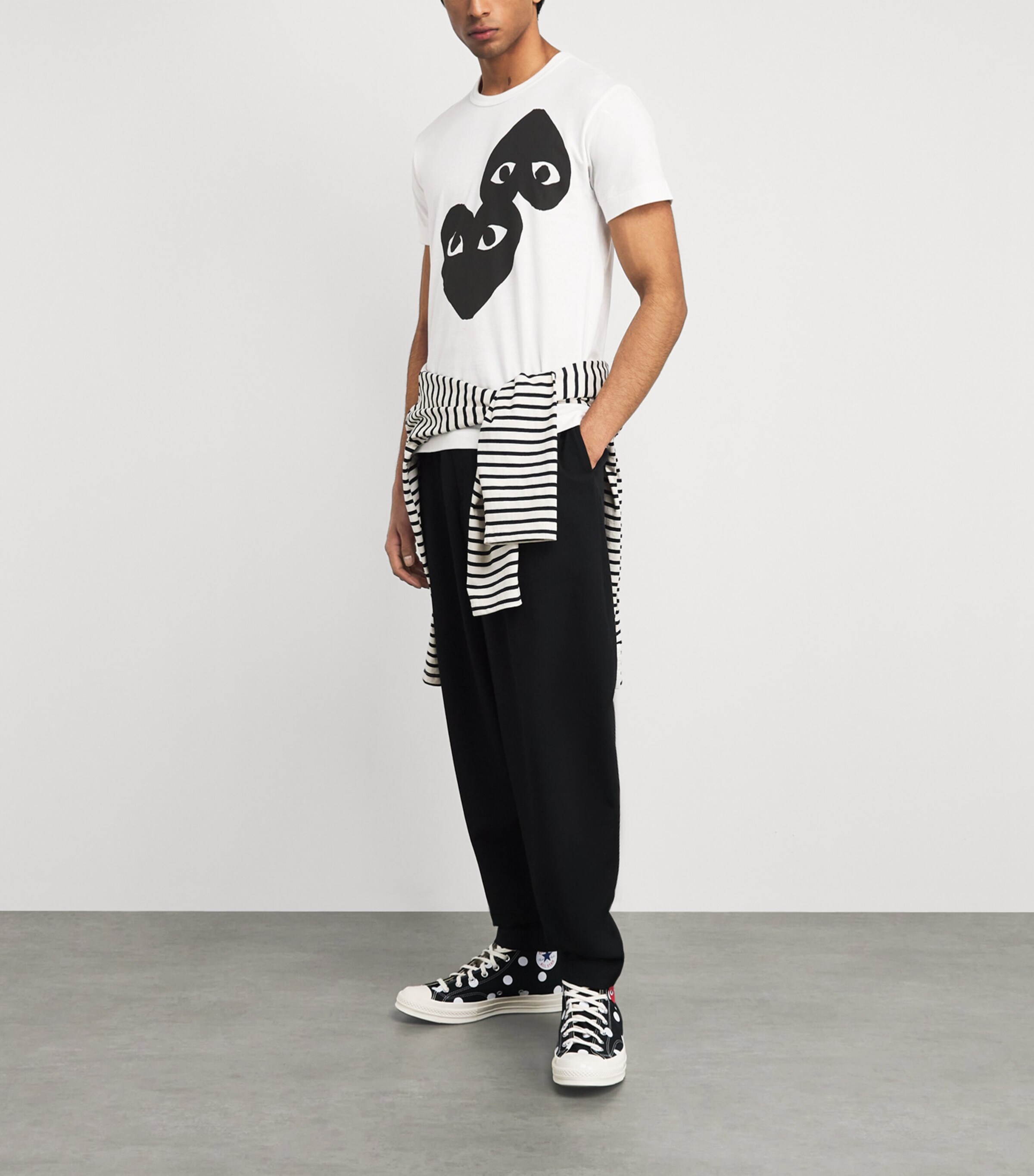 Comme Des Garçons Play Mens Cotton Double Mirrored Heart T-Shirt White Image 2