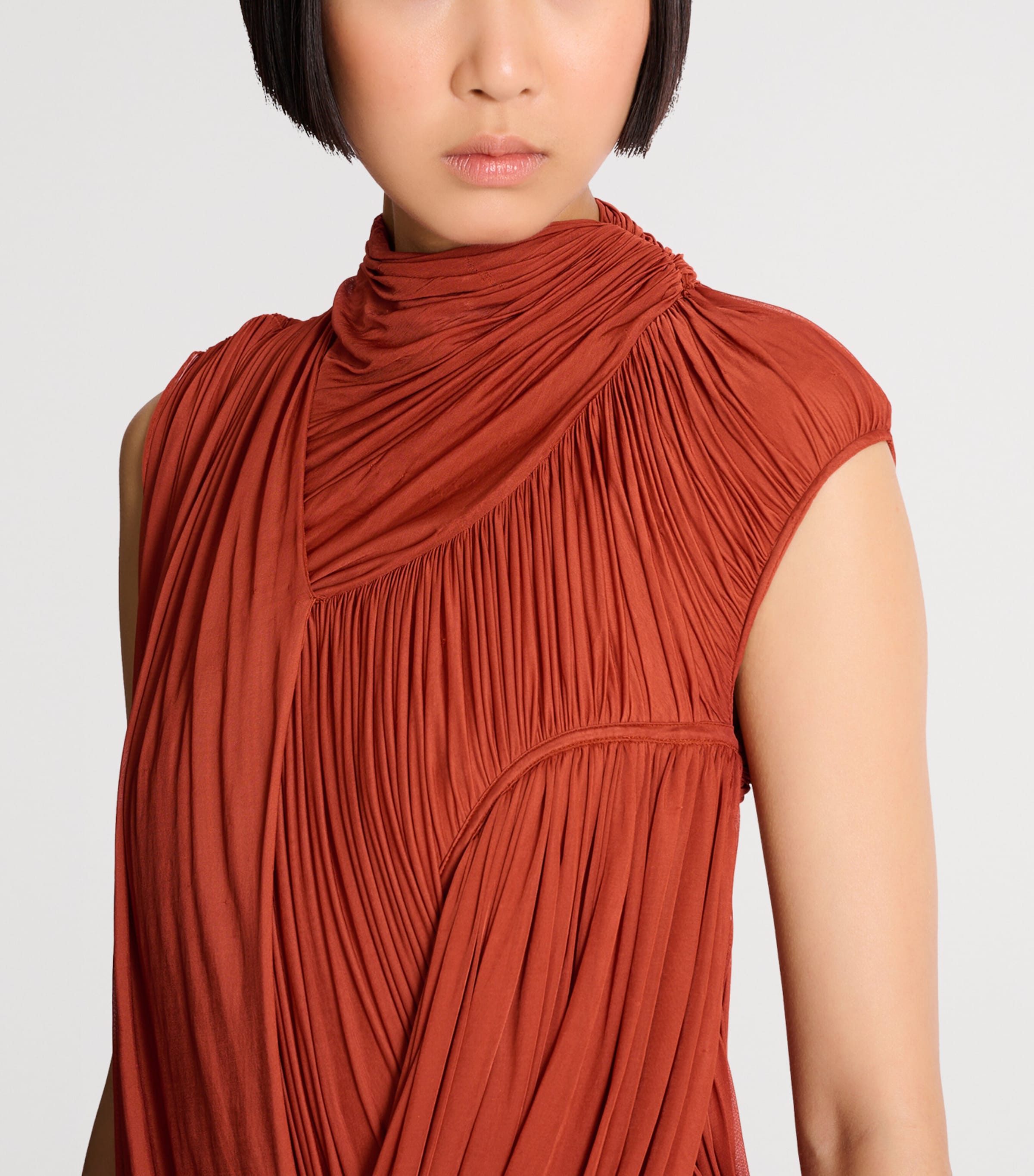 Balmain Womens Jersey Draped Mini Dress Rouge Ocre Image 6