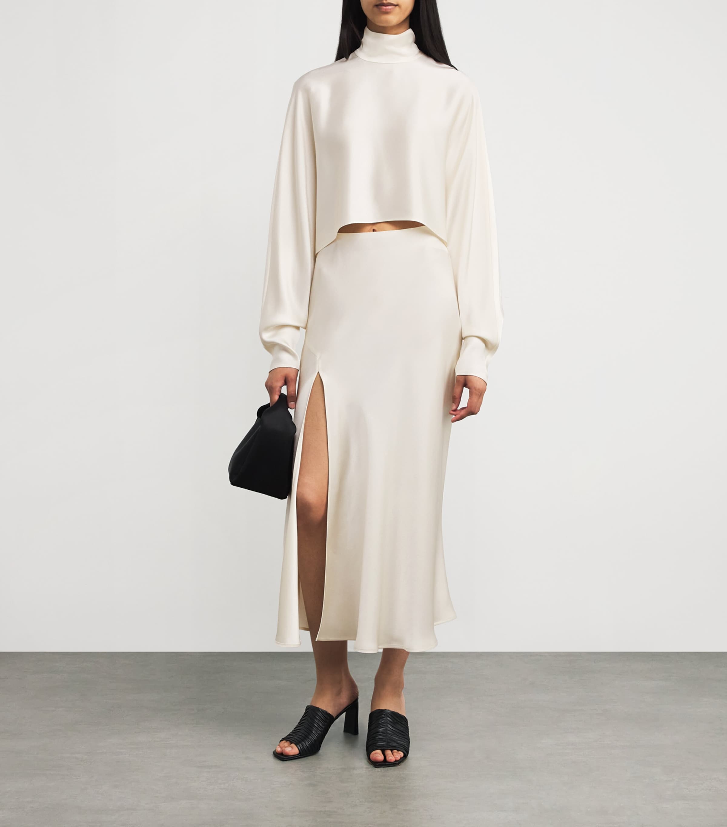 Satin Midi Skirt 102 CREAM Image 2