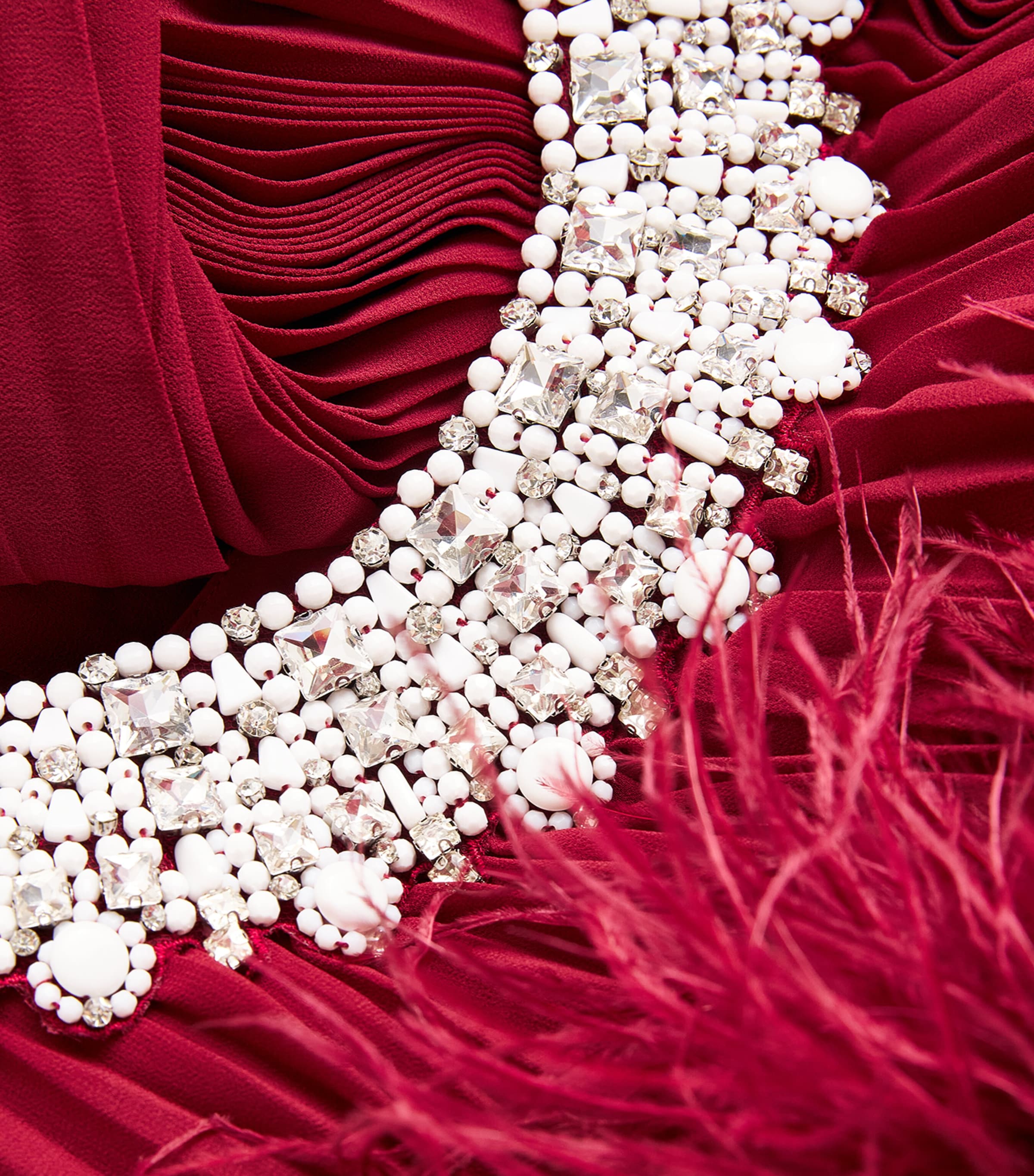 Ostrich Feather-Trim Maxi Dress BURGUNDY Image 5