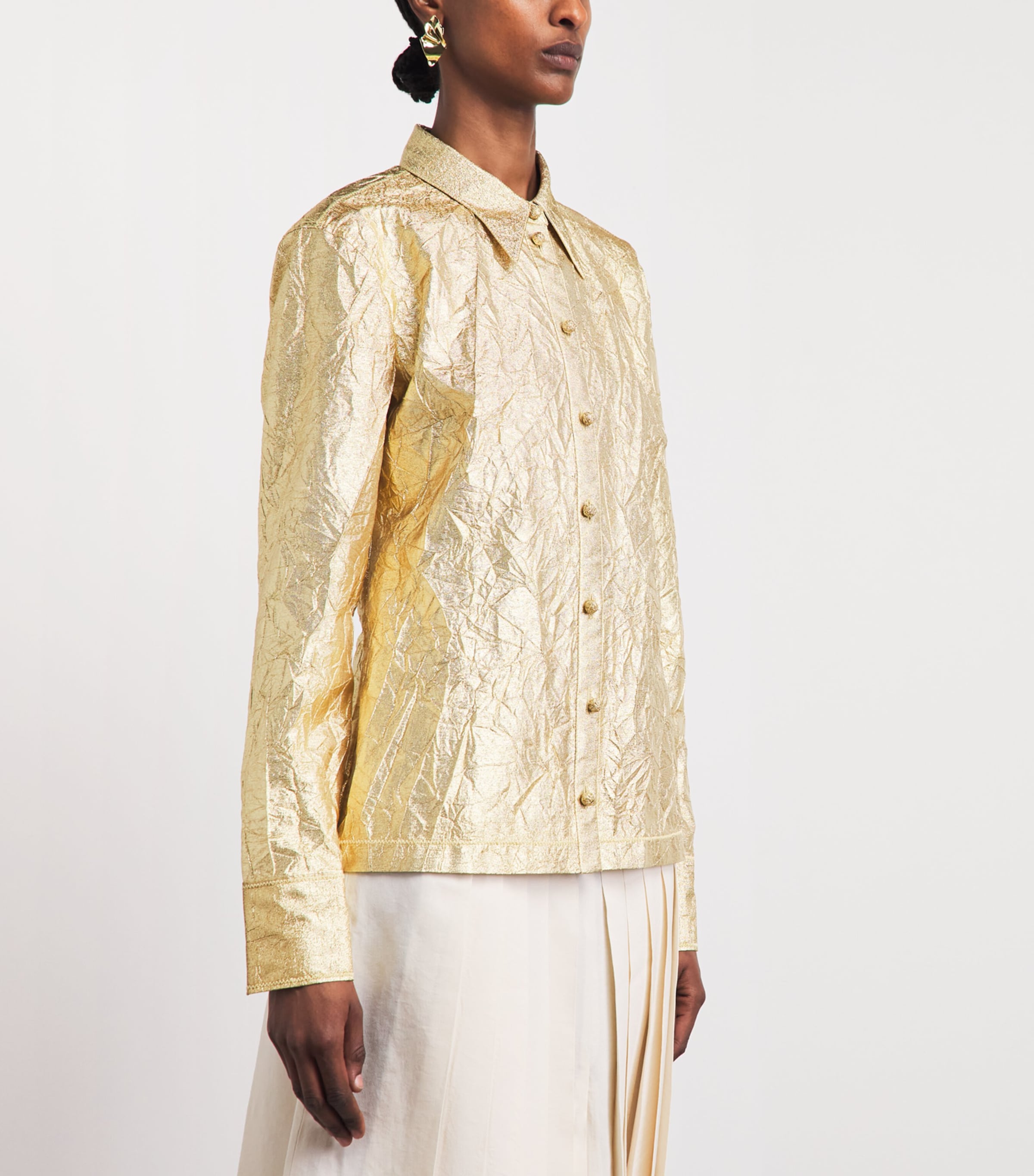 Tory Burch Gold Silk-Blend Crushed Shirt | Harrods US
