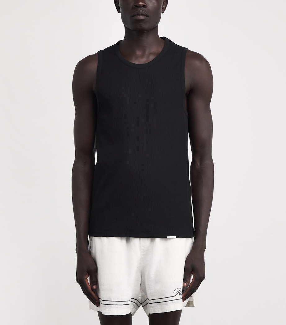 Stretch-Cotton Initial Rib Tank Top BLACK Image 3