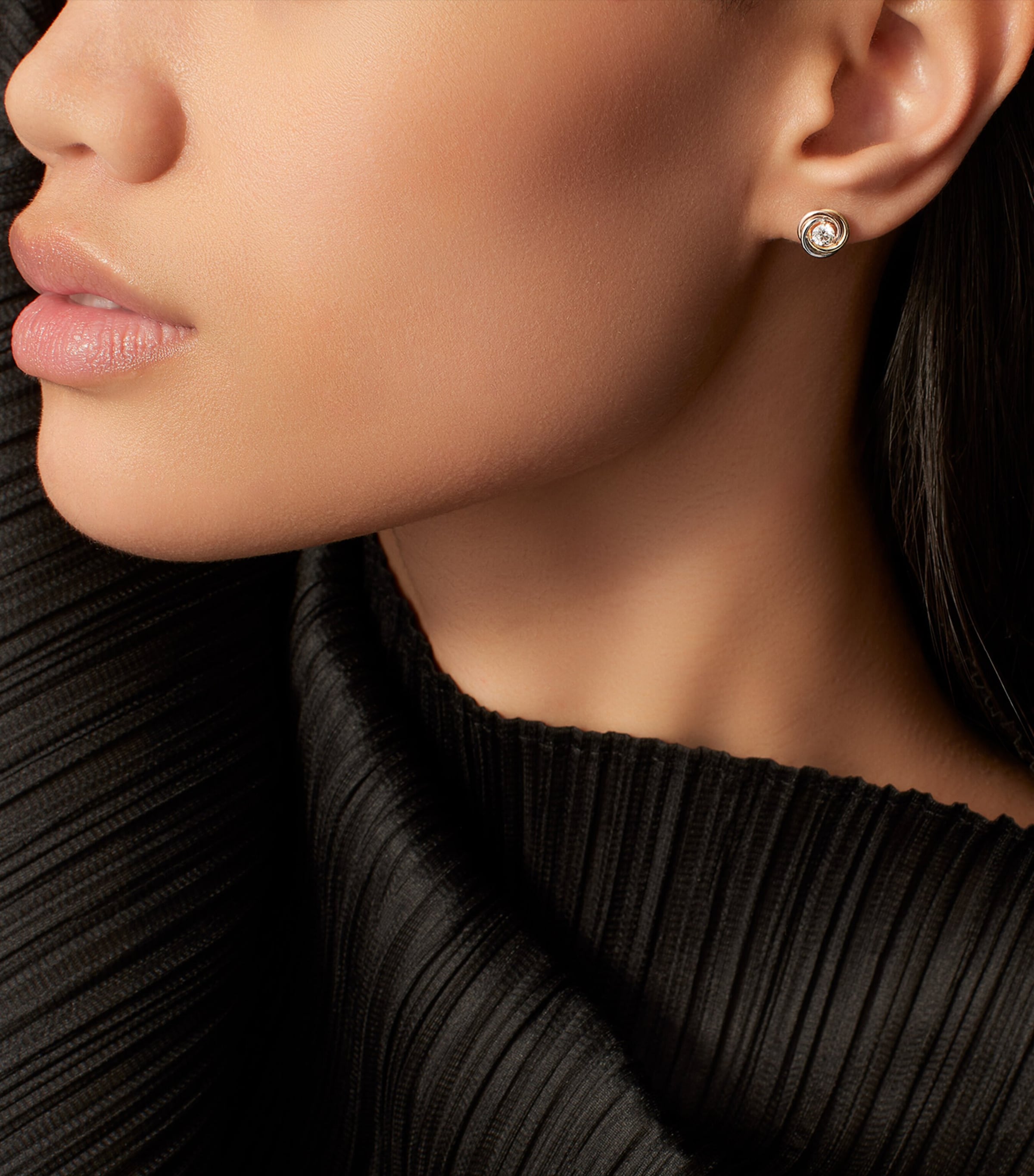 Mixed Gold and Diamond Trinity Stud Earrings MIXED GOLD Image 2