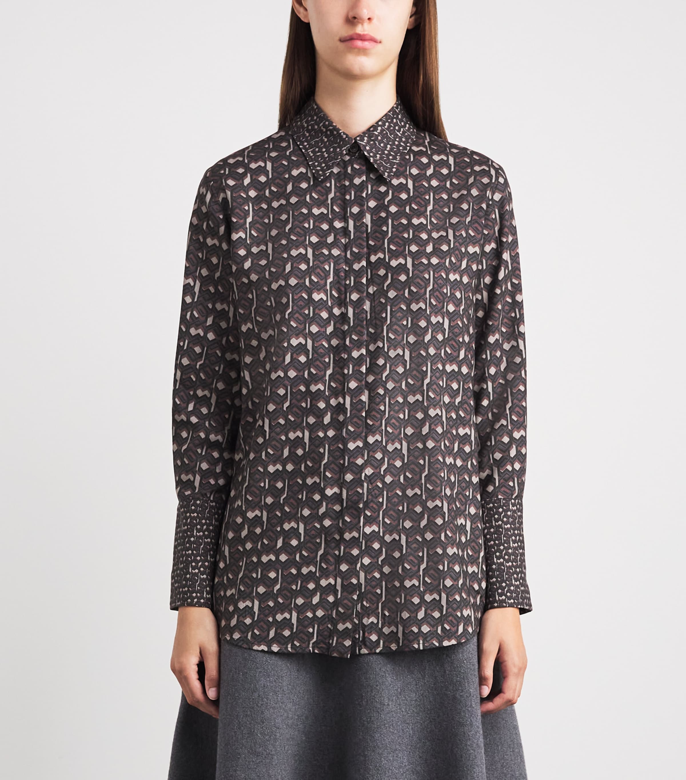 Colombo Womens Worsted Cashmere Printed Shirt Optical Print Image 4
