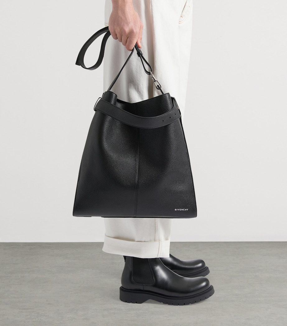 Medium Leather Belted Shoulder Bag BLACK Image 3