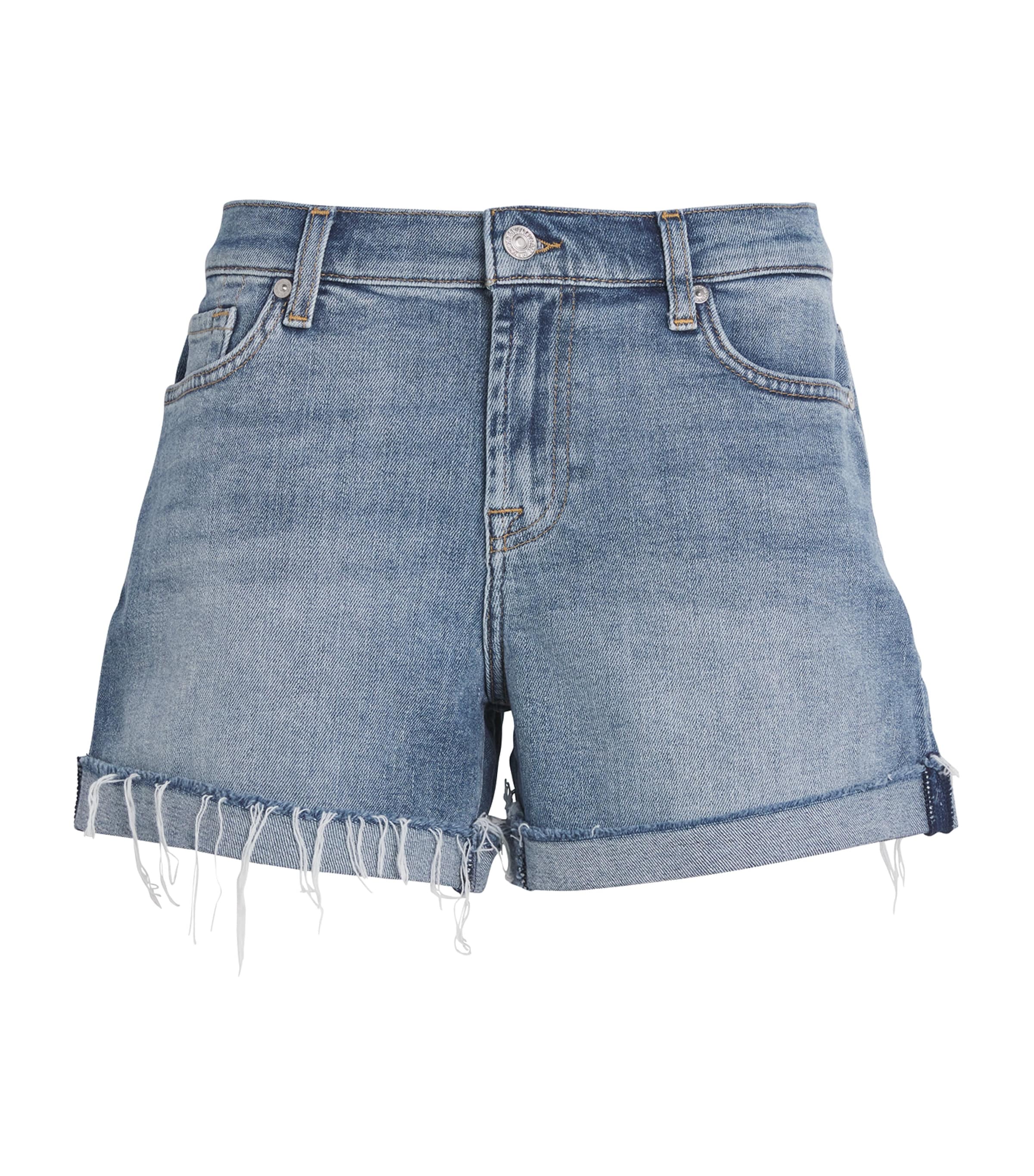 7 For All Mankind Denim Mid Roll Shorts In Blue