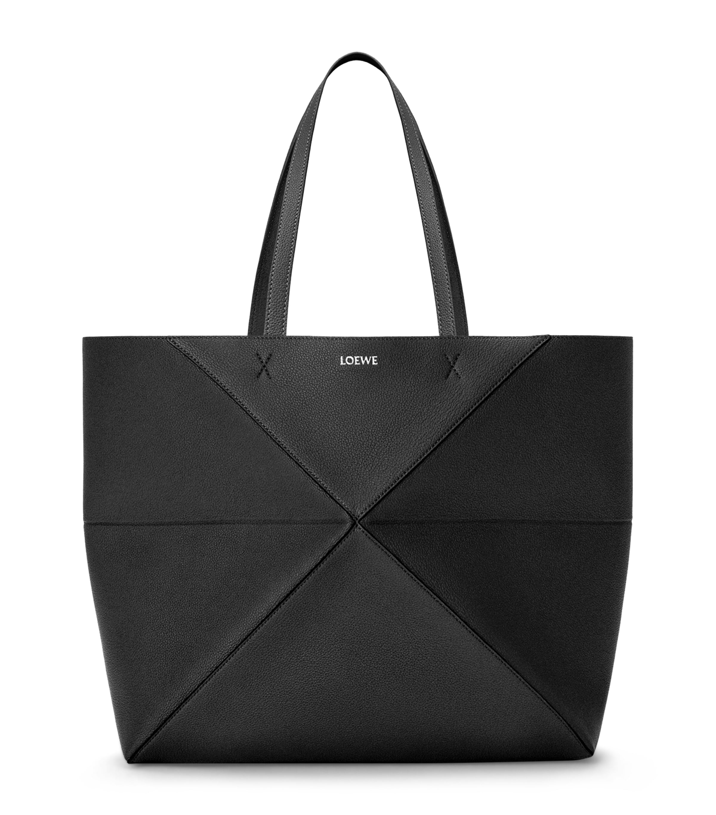 Loewe Large Leather Puzzle Fold Tote Bag In Black