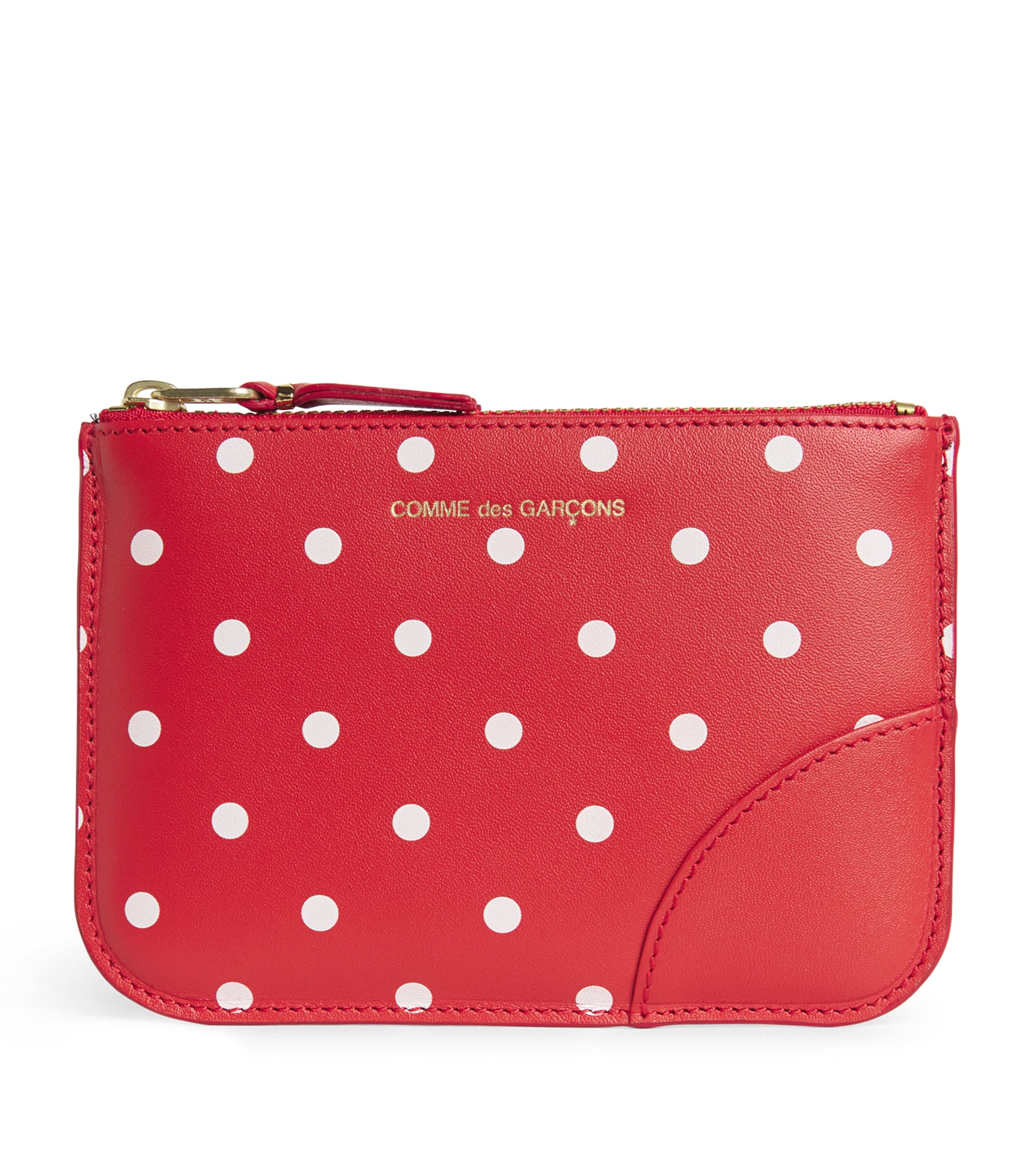 Shop Comme Des Garçons Leather Polka-dot Zipped Pouch In Red