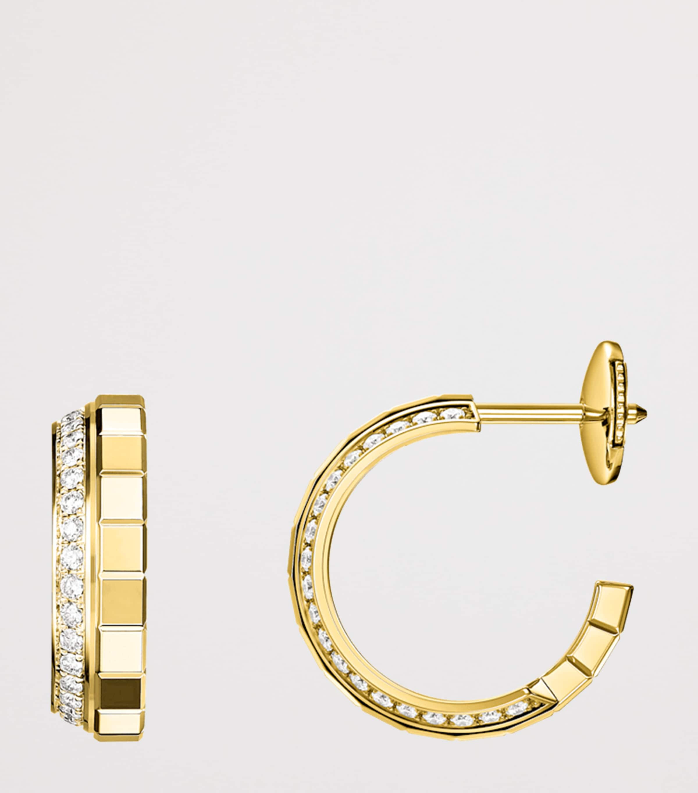 Small Yellow Gold and Diamond Ice Cube Hoop Earrings 18K YELLOW GOLD Image 3