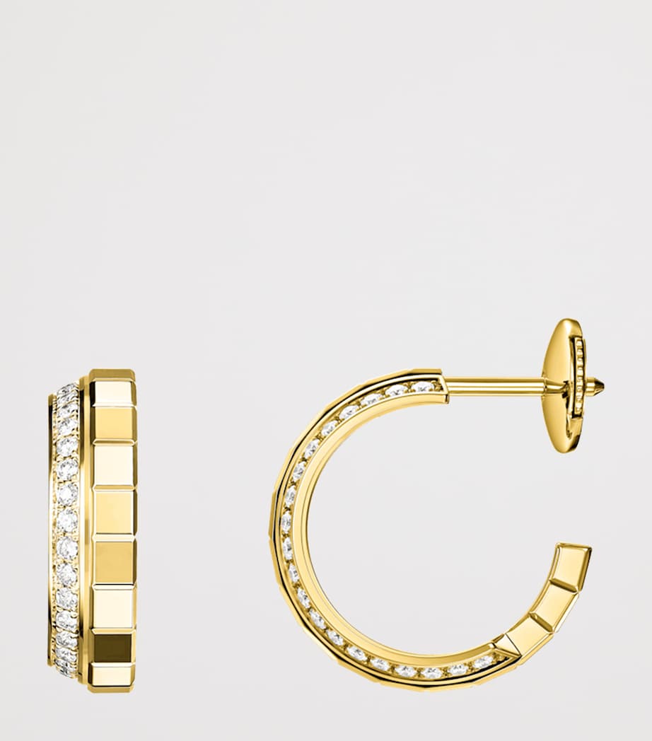 Small Yellow Gold and Diamond Ice Cube Hoop Earrings 18K YELLOW GOLD Image 3