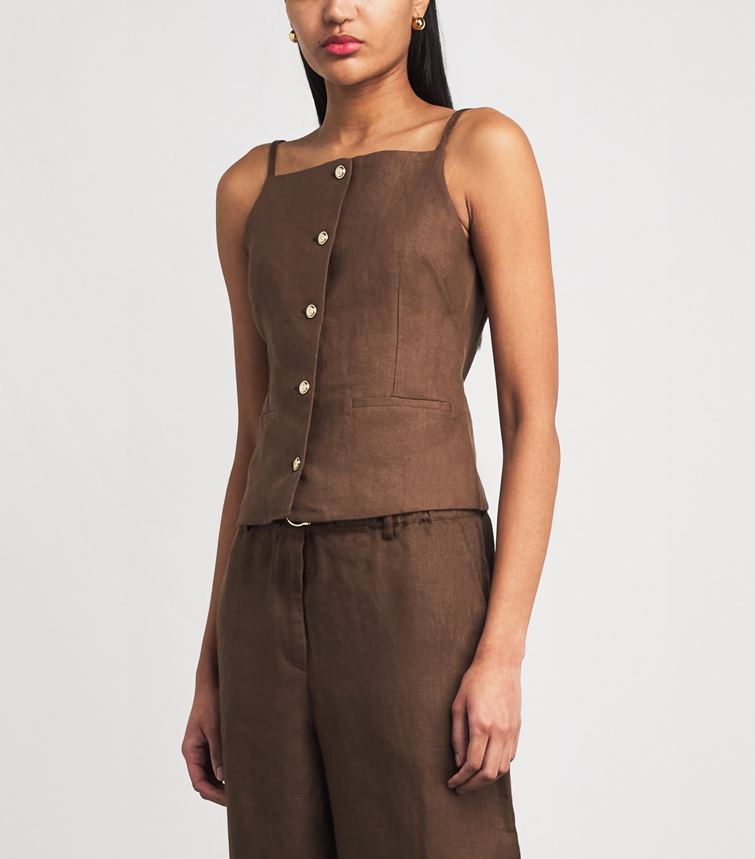Maje Womens Linen Tank Top Brown Image 4