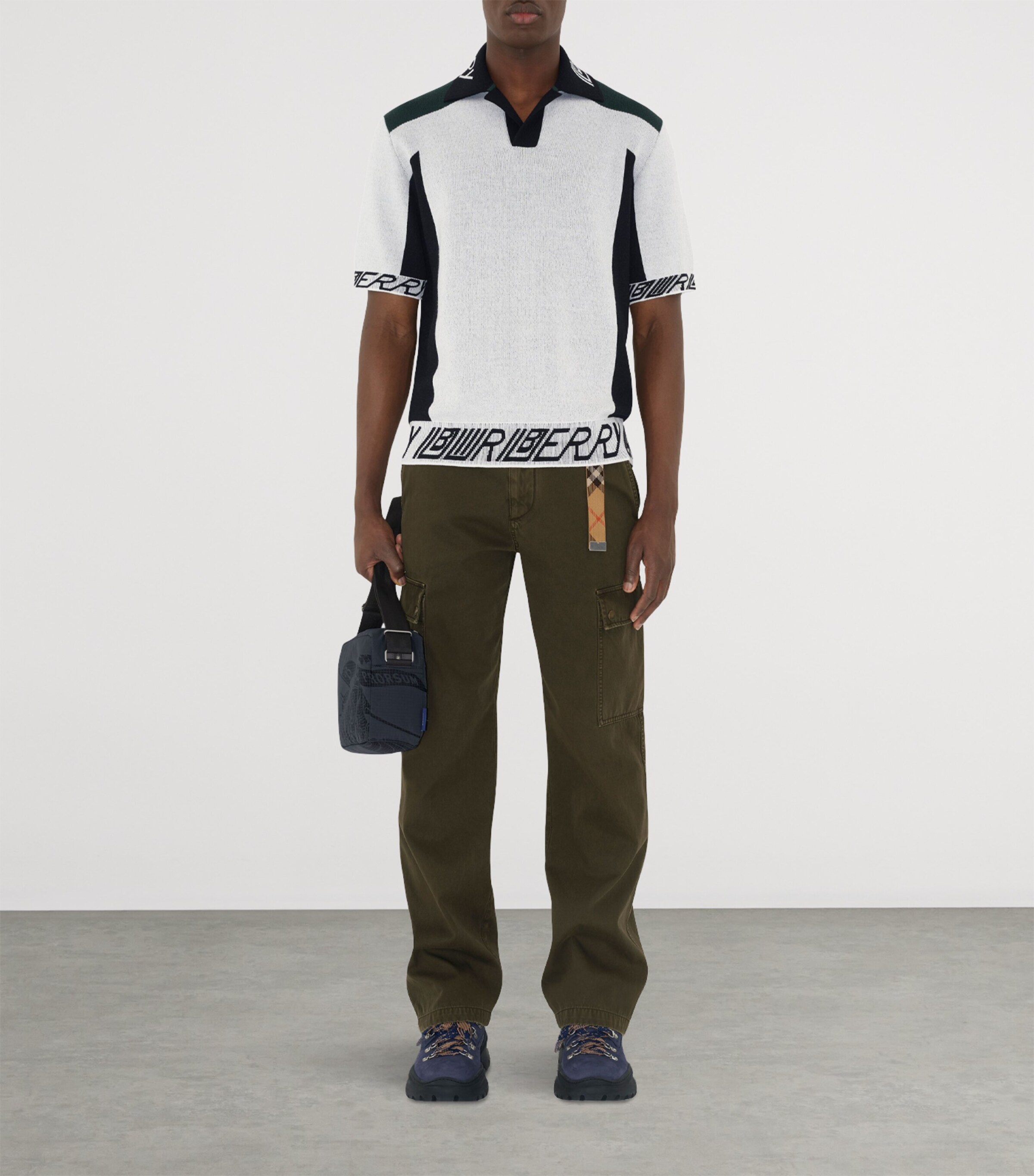 Wool Colour-Block Polo Shirt WHITE/BLACK/GREEN Image 2