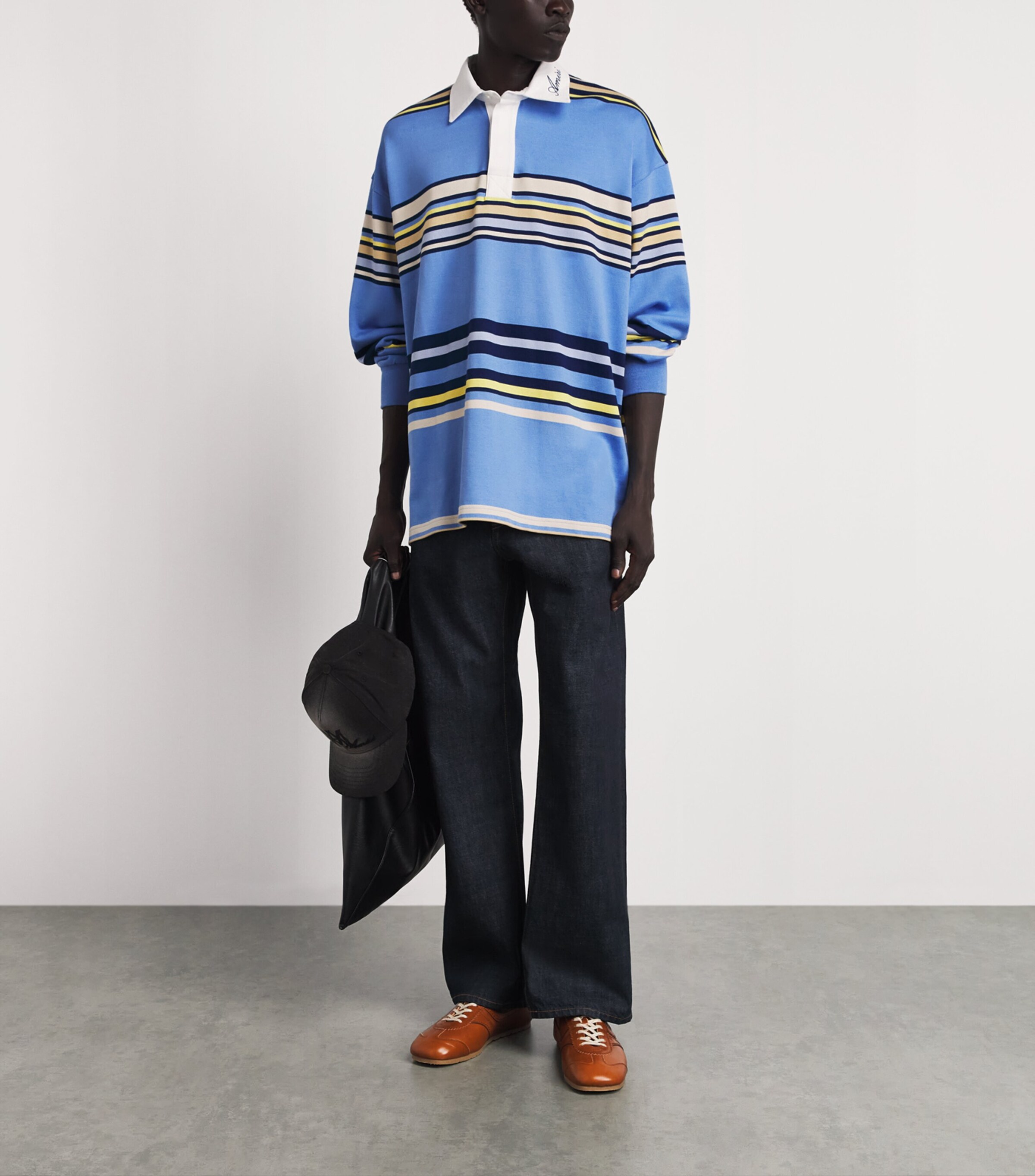 AMIRI Mens Cotton Stripe Polo Shirt Blue Image 2