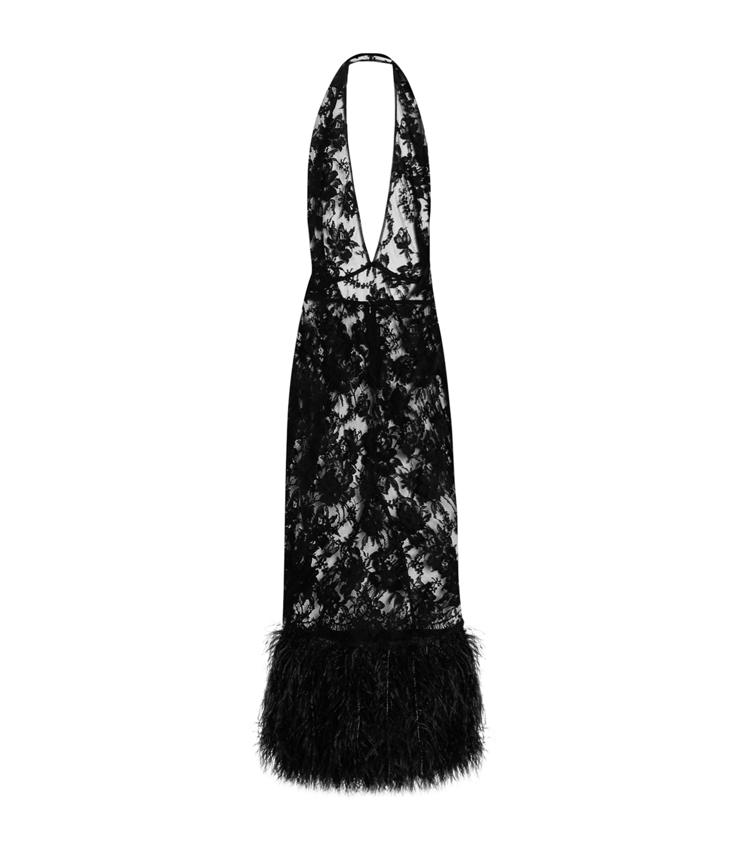 Cotton-Blend Lace Feather-Trim Maxi Dress N0000-BLACK Image 4